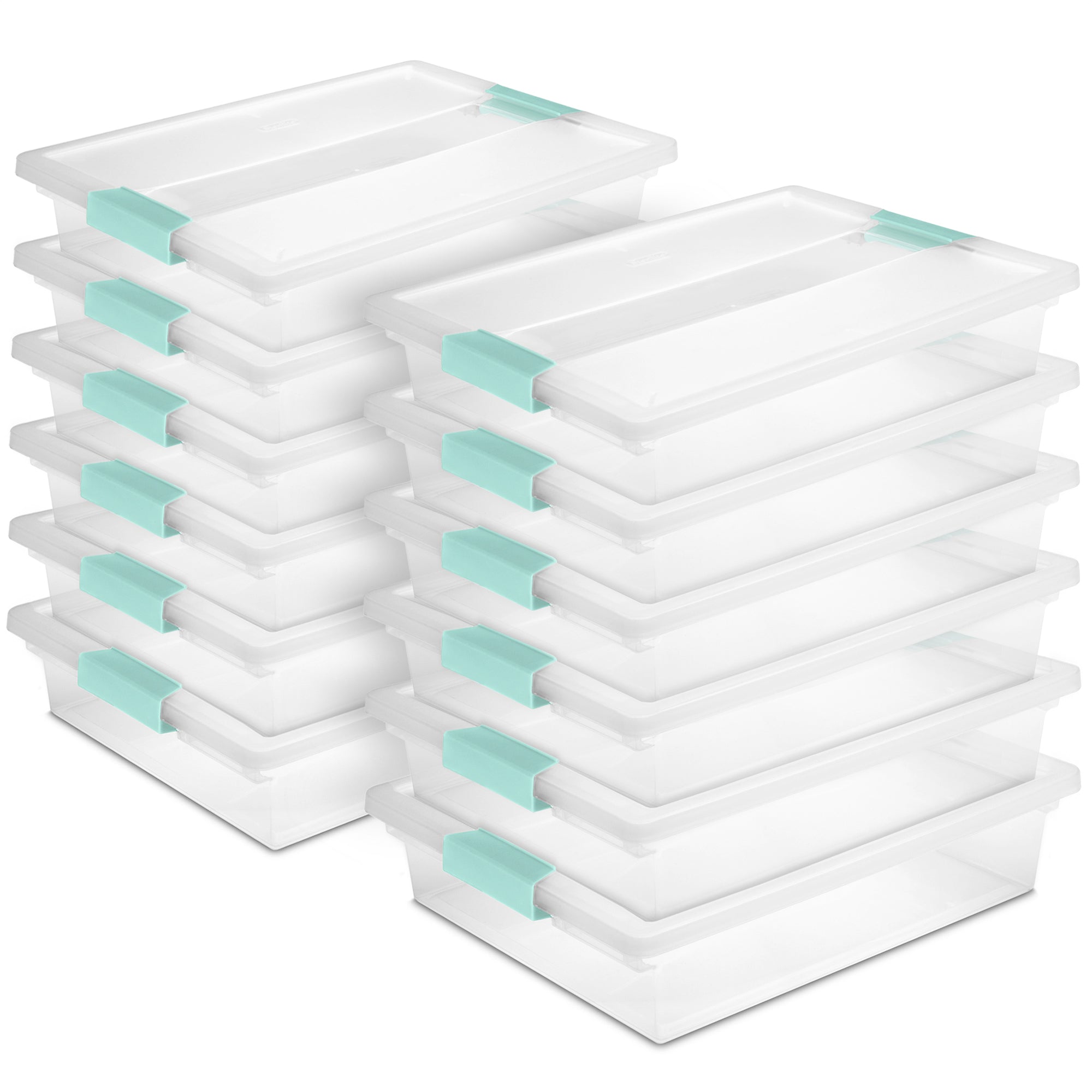 Sterilite 5.7 Qt Large Plastic Stackable Storage Bin w/ Clear Latch Lid, 12 Pack