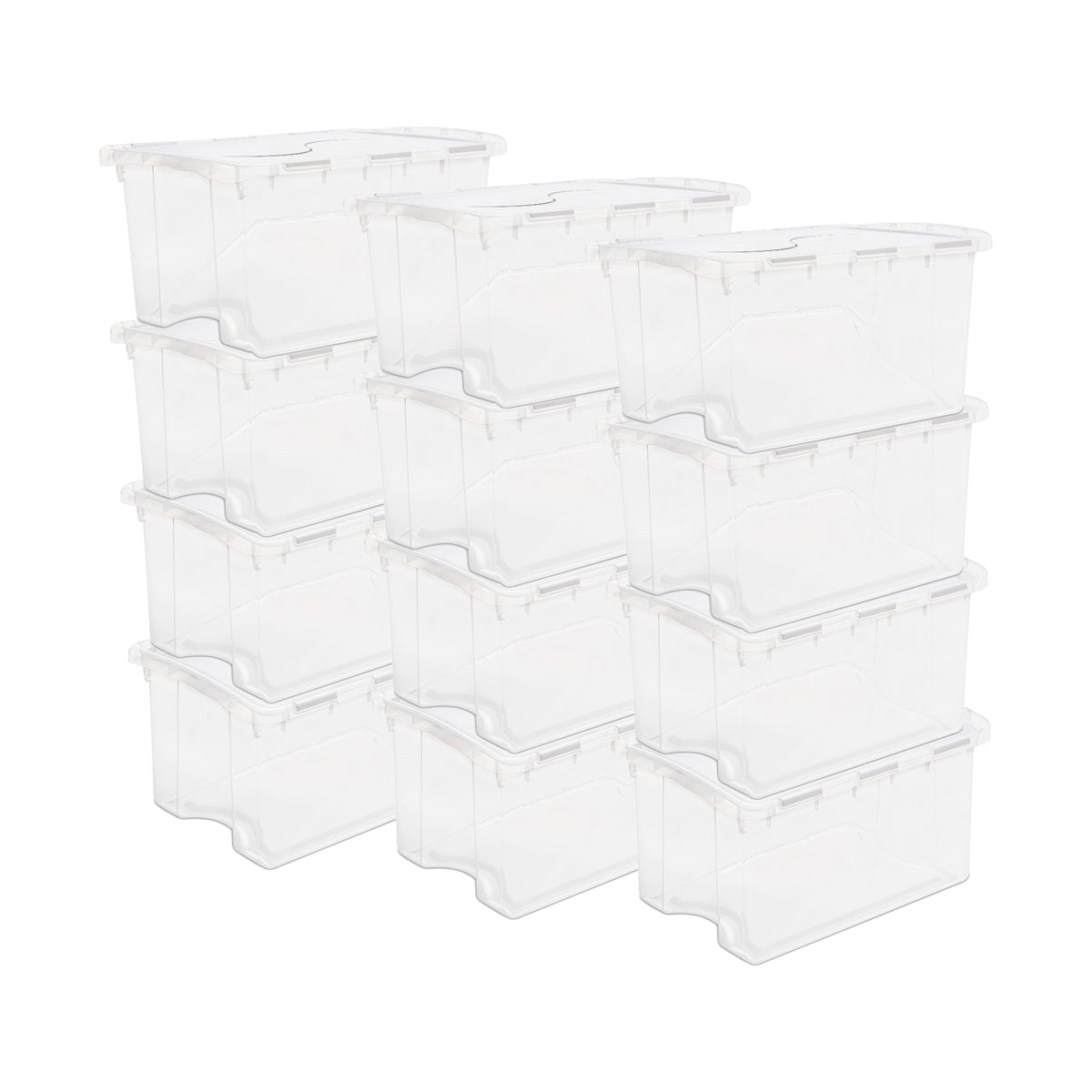 Sterilite 48 Qt Hinged Lid Storage Box Plastic Stackable Bin with Lid, 12 Pack