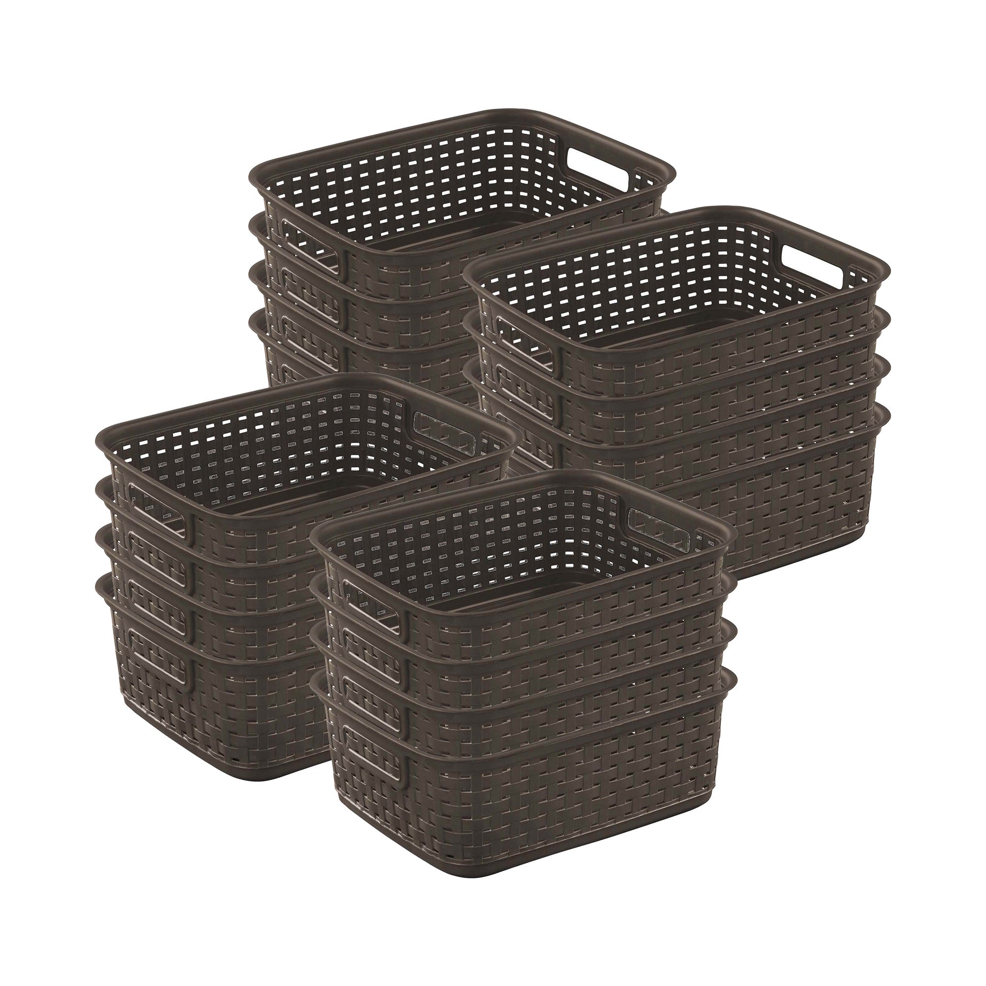 Sterilite Decorative Wicker-Style Weave Basket, Espresso | 12726P06 (12 Pack) - VMInnovations