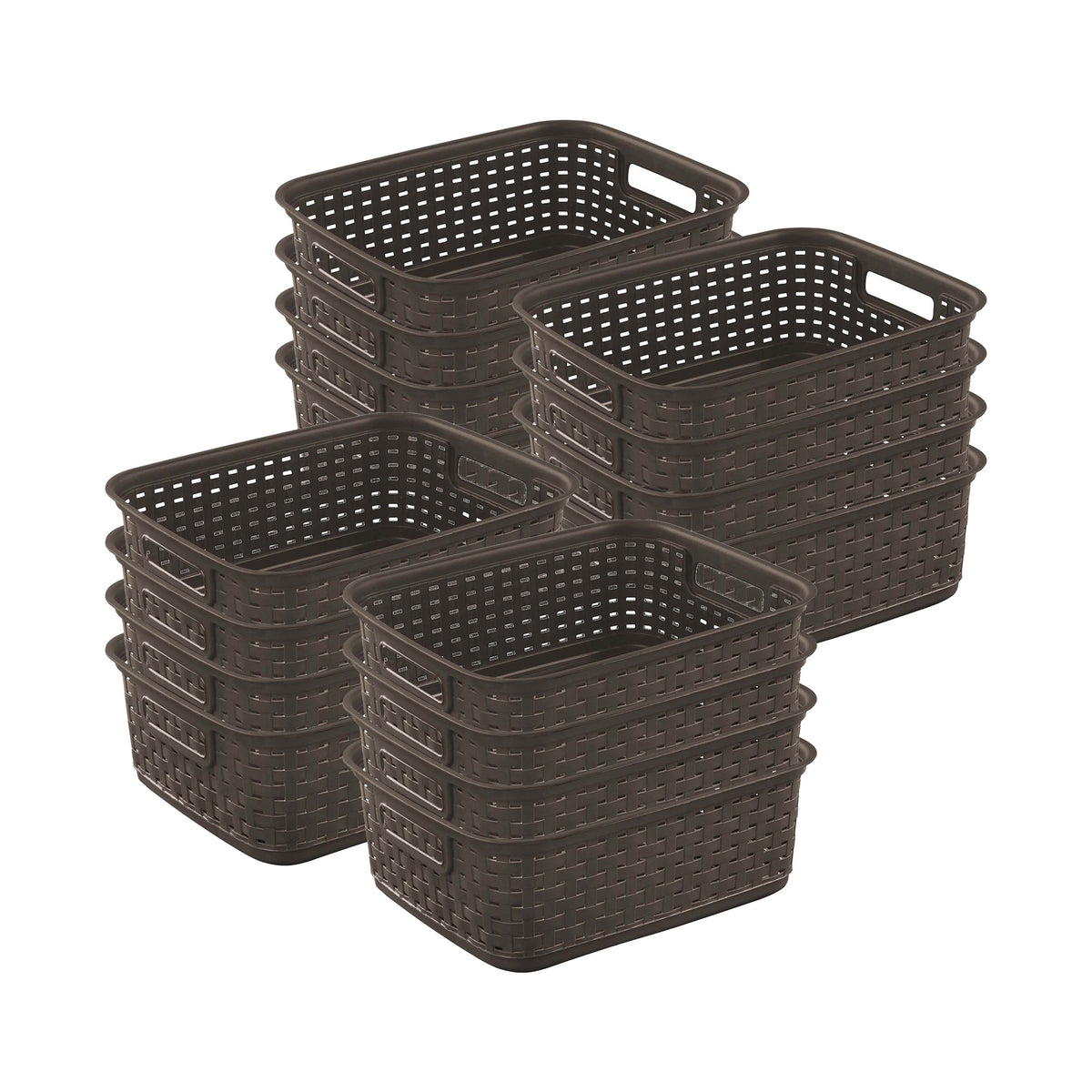 Sterilite Decorative Wicker-Style Weave Basket, Espresso | 12726P06 (12 Pack)