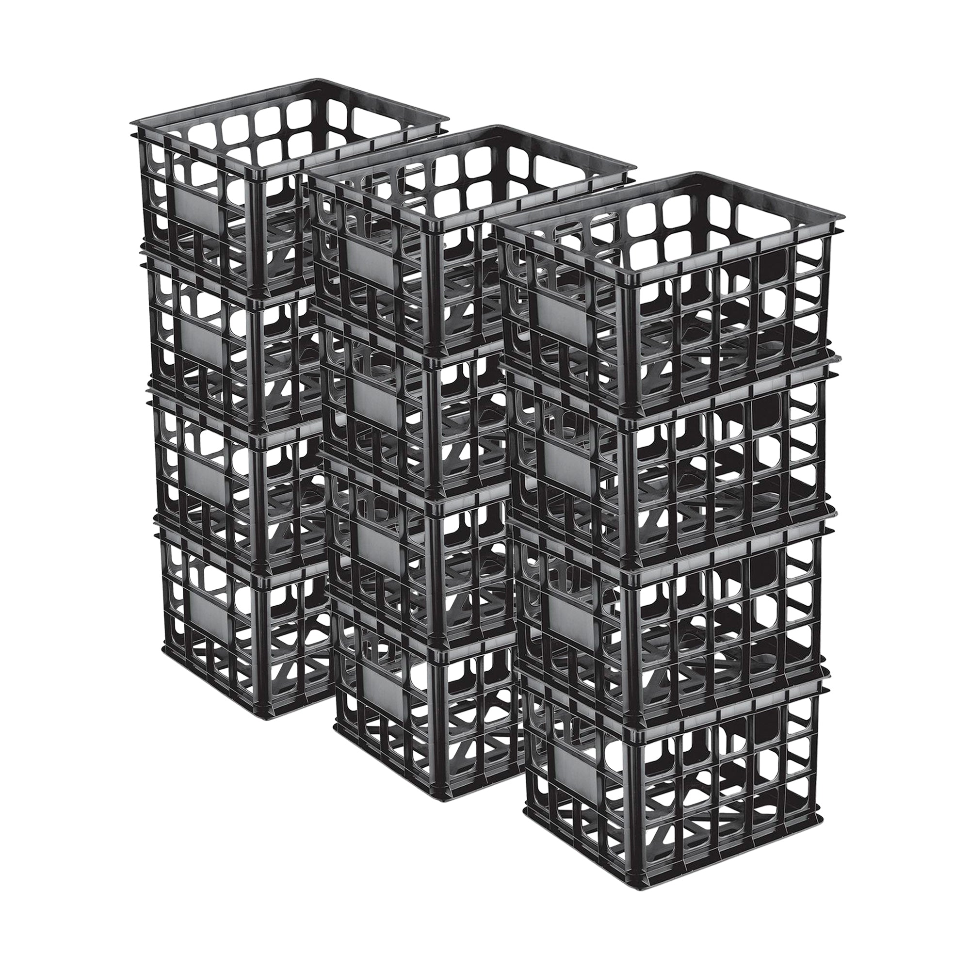 Sterilite Storage Crate, Stackable Plastic Bin Open Basket with Handles, 12 Pack