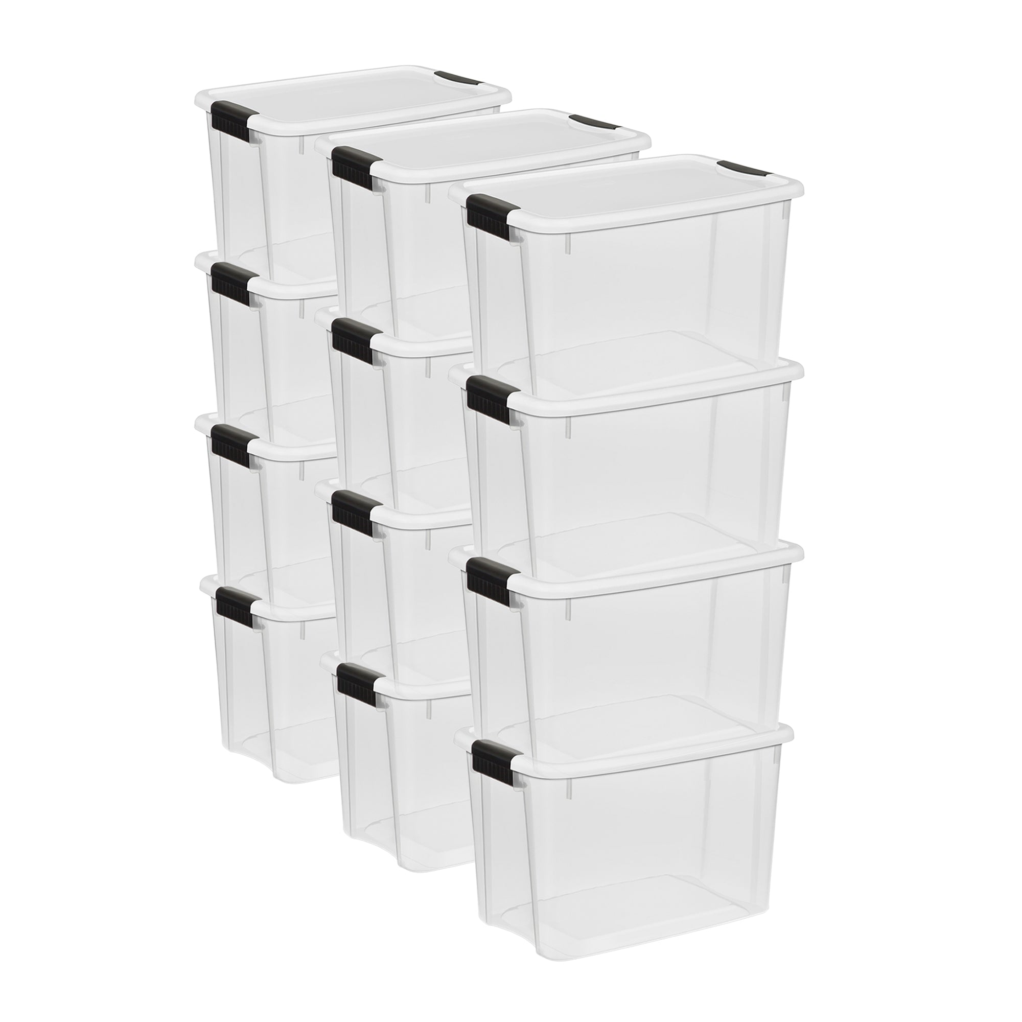 Sterilite 30 Qt Clear Plastic Stackable Storage Bin w/White Latch Lid, (12 Pack) - VMInnovations