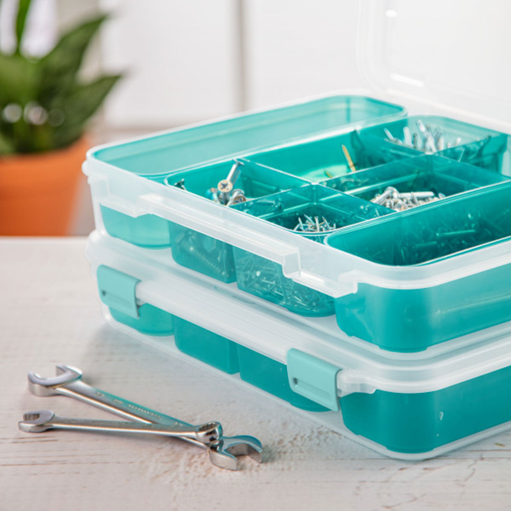 Sterilite Divided Case Stackable Plastic Small Storage Lidded Container, 18 Pack - VMInnovations