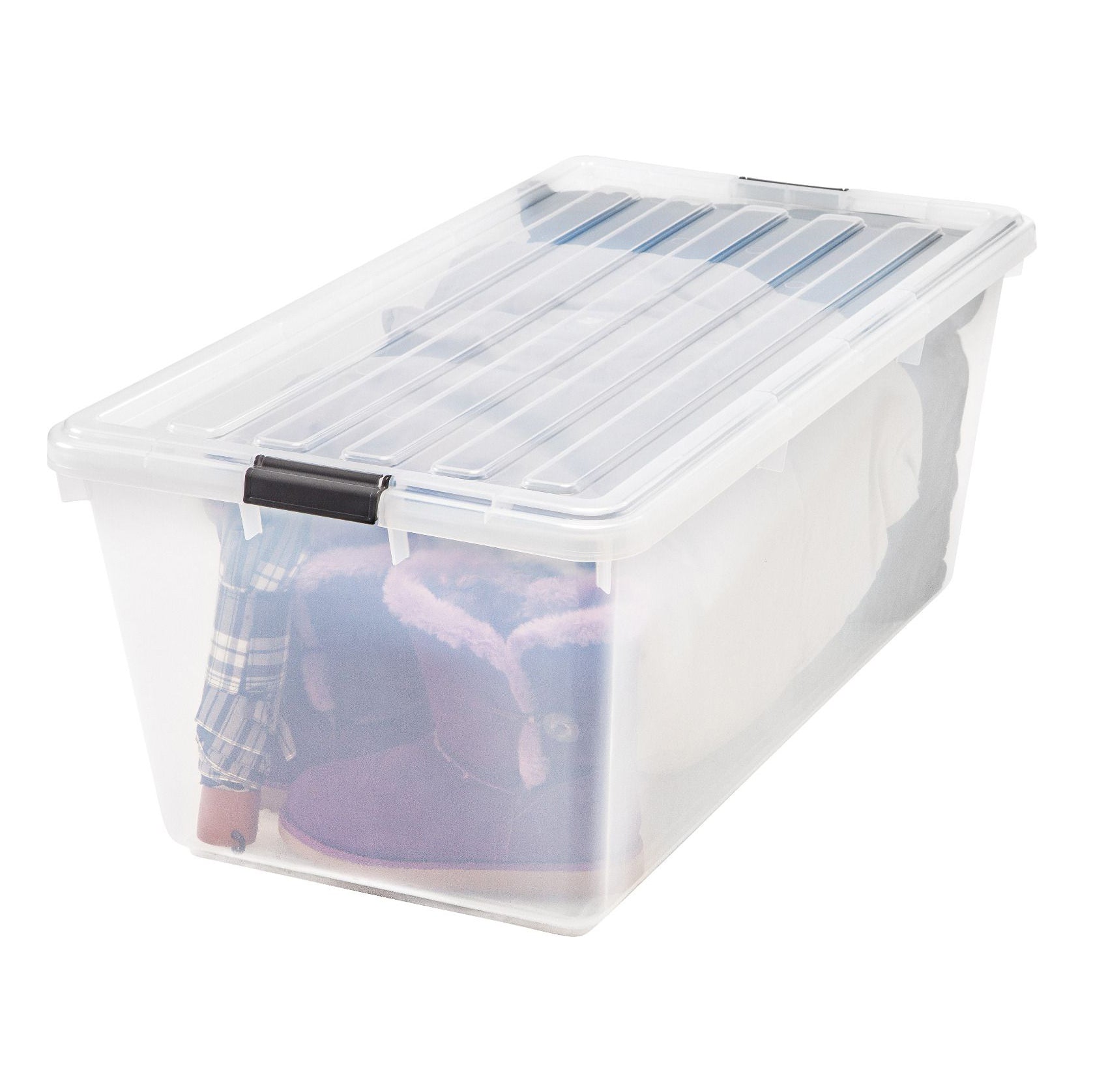 IRIS USA 585395 91 Qt Buckle Down Storage Box Container with Lid, Clear (4 Pack)