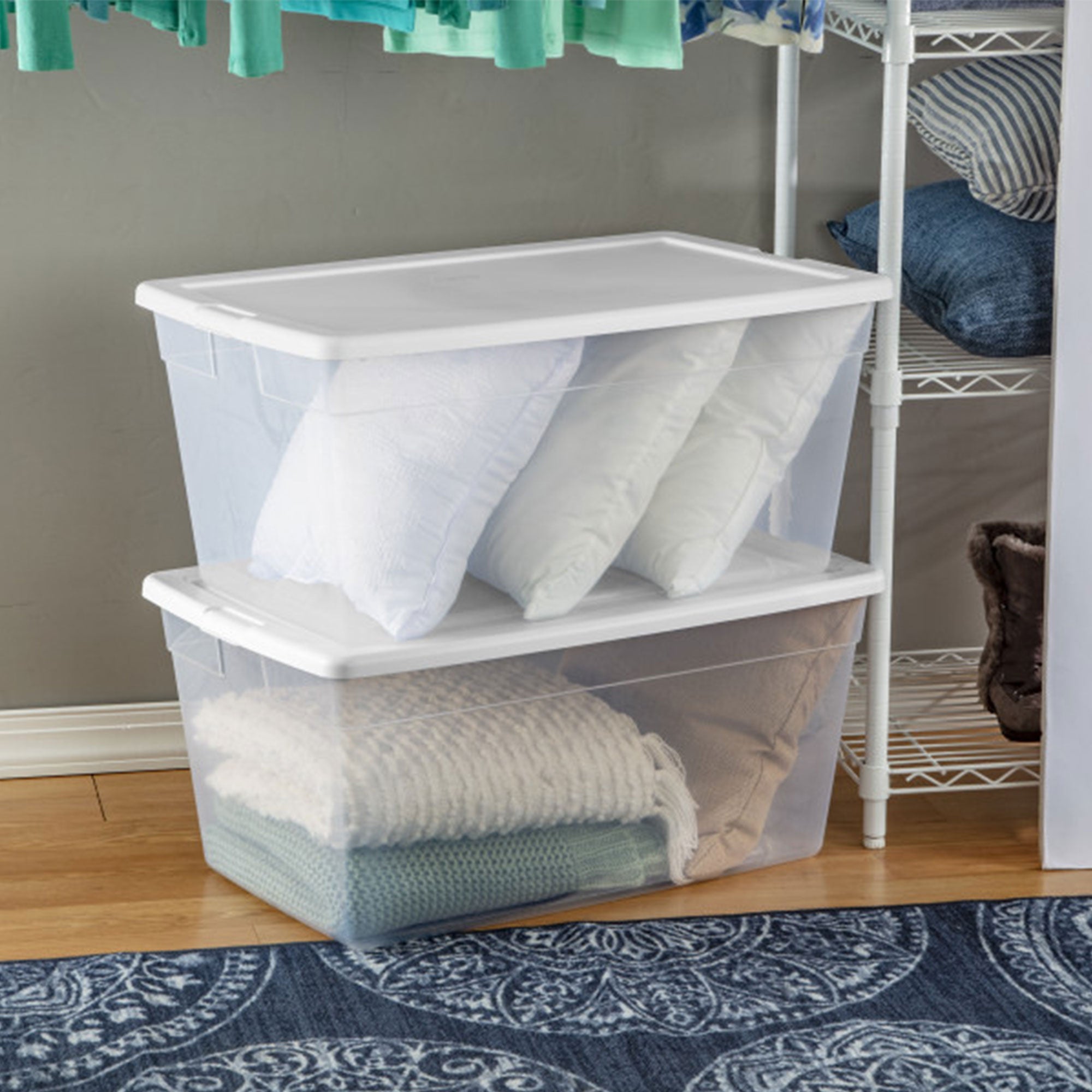 Sterilite 90 Quart Storage Box Container with Clear Base & White Lid, (8 Pack) - VMInnovations