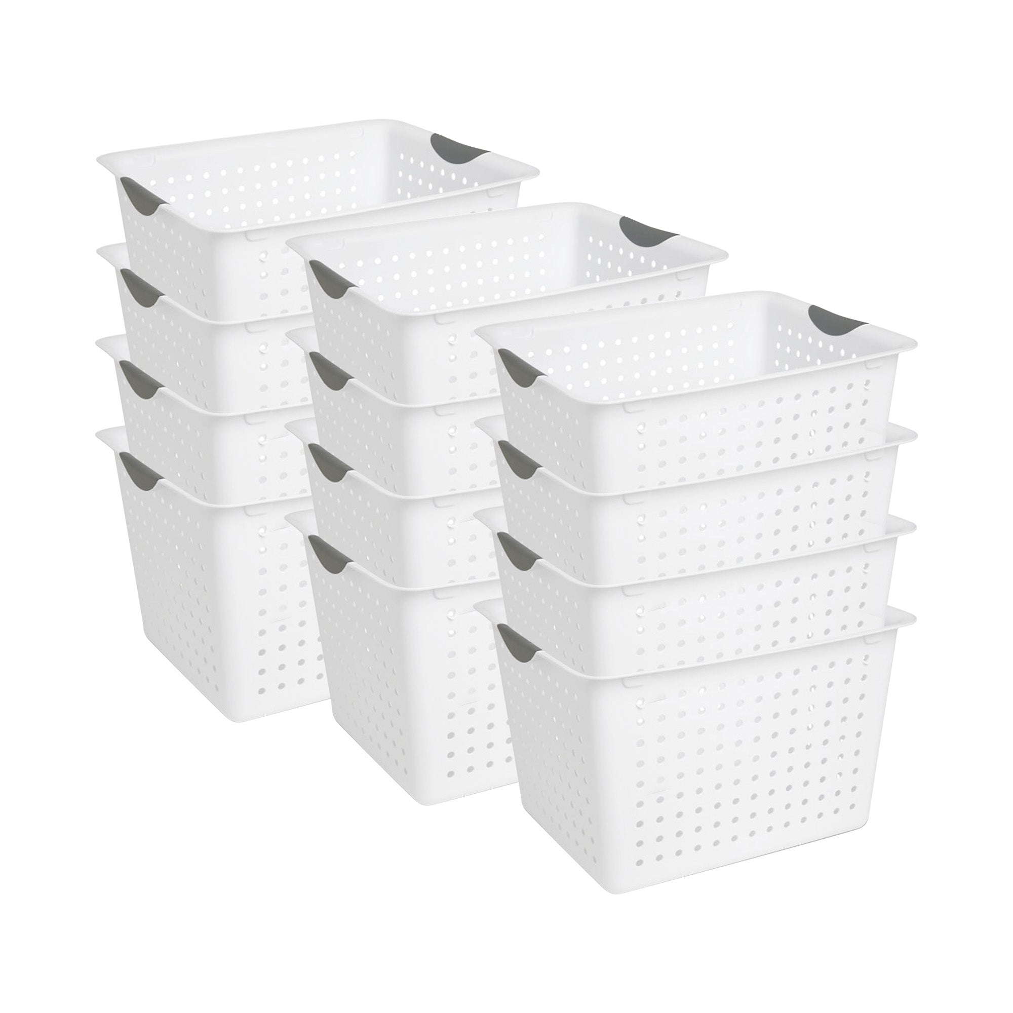 Sterilite Deep Ultra Nesting Plastic Storage Bin Basket Tote, White (12 Pack) - VMInnovations