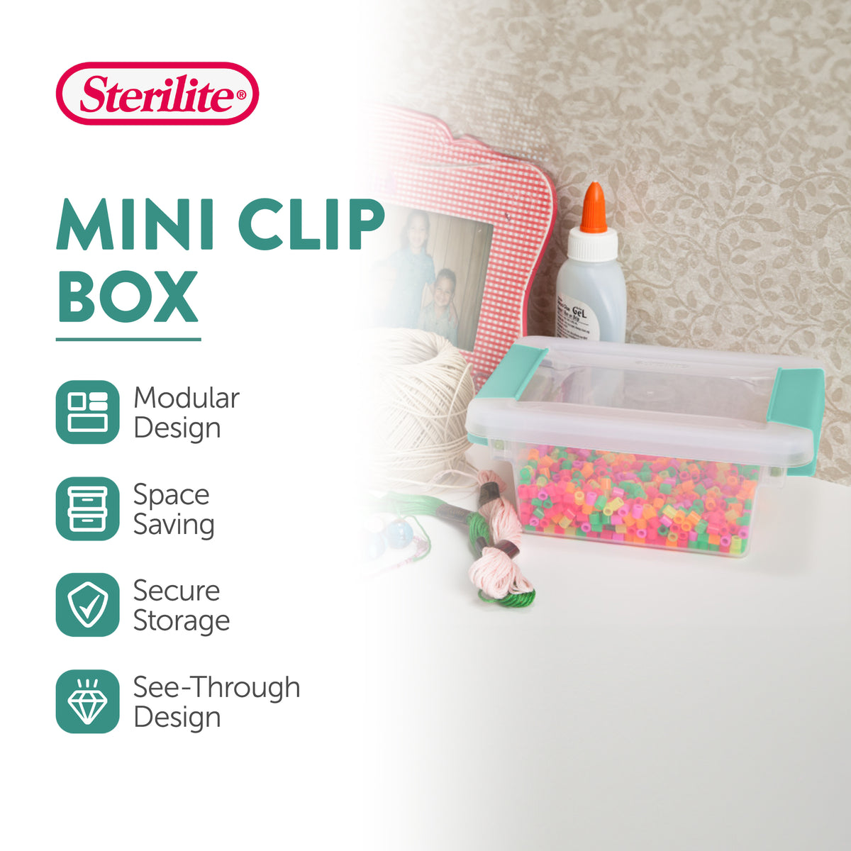 Sterilite Plastic Mini Clip Storage Box Container with Latching Lid, 36 Pack