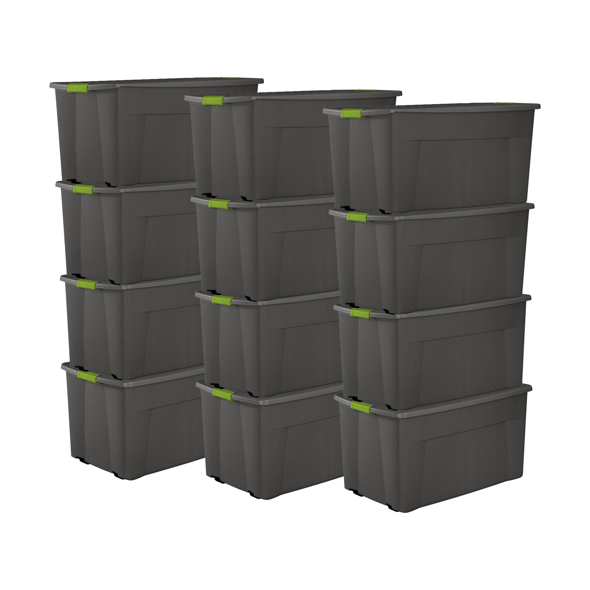 Sterilite 45 Gal Plastic Stackable Storage Tote w/ Lid & Wheels, Grey, 12 Pack - VMInnovations