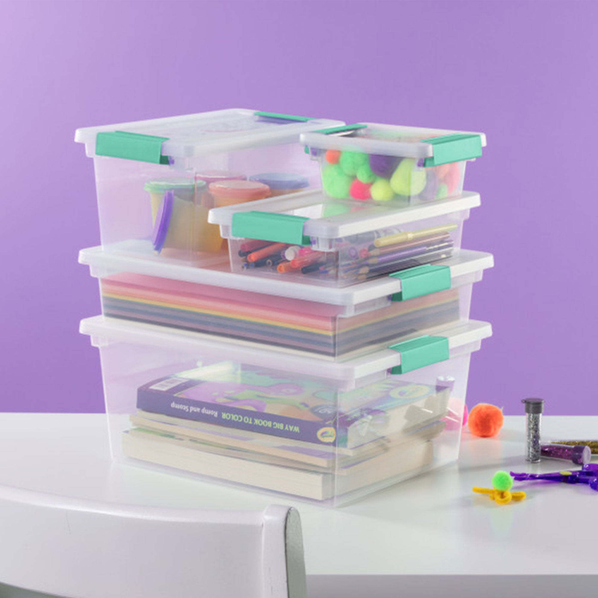 Sterilite Plastic Mini Clip Storage Box Container with Latching Lid, 24 Pack