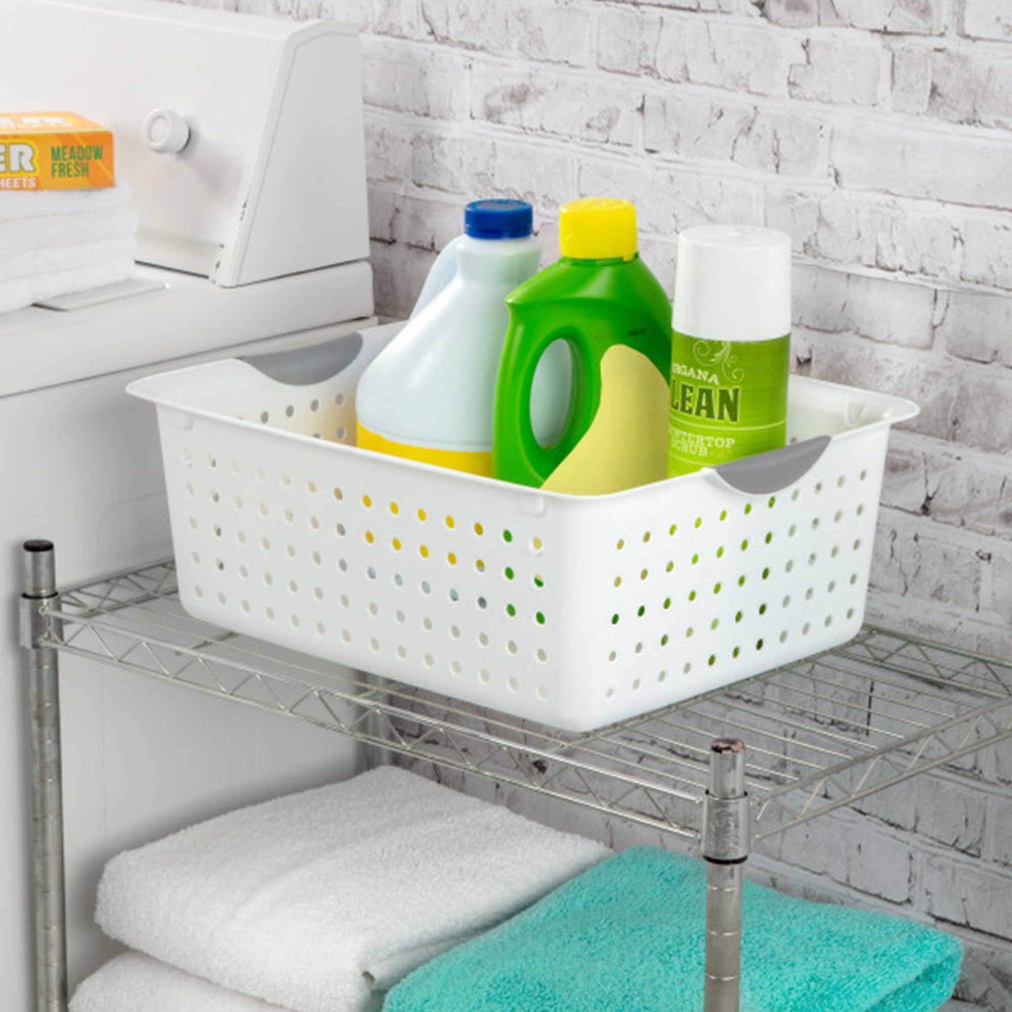 Sterilite Large Ultra Plastic Storage Bin Baskets with Handles, White, 18 Pack