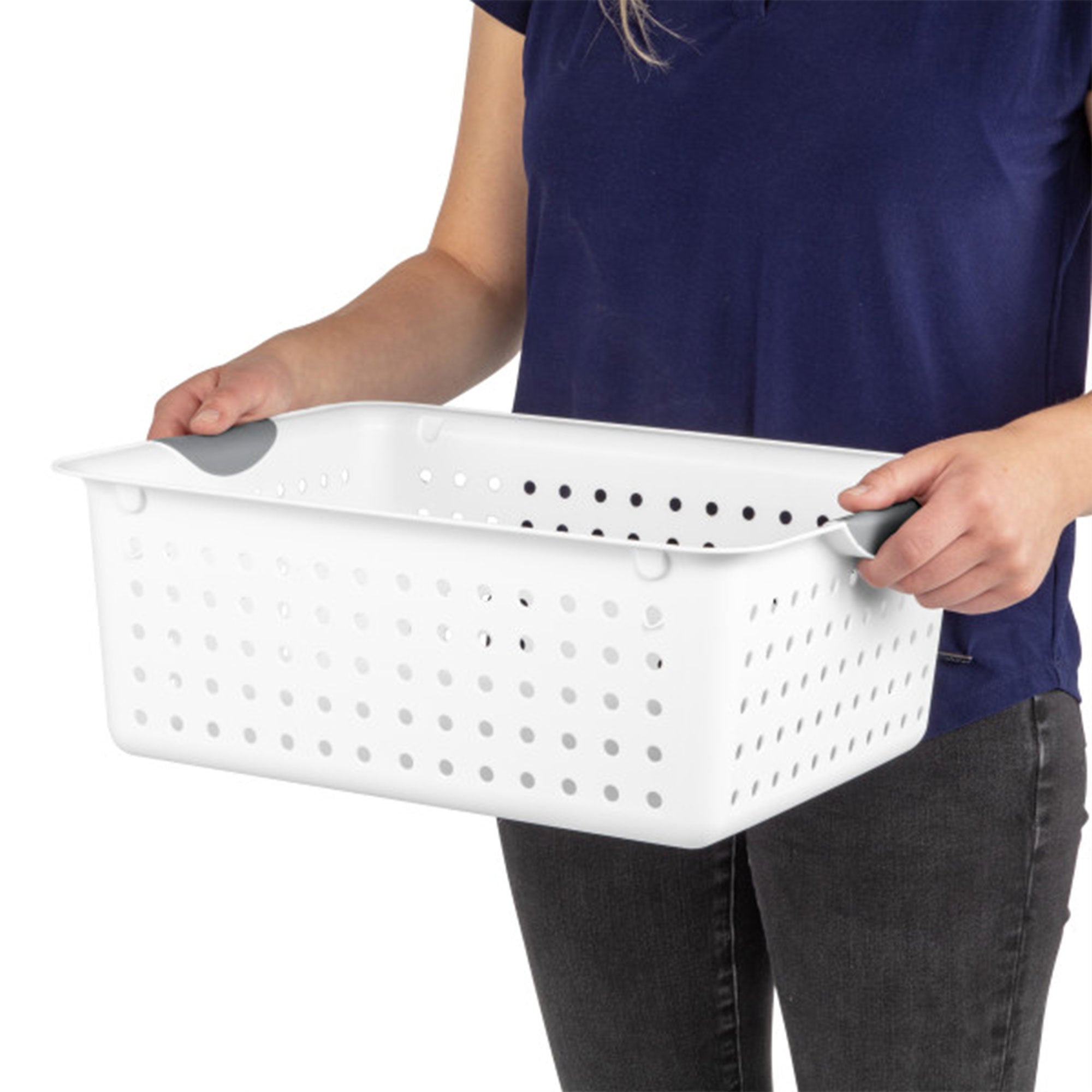Sterilite Large Ultra Plastic Storage Bin Baskets with Handles, White, 18 Pack