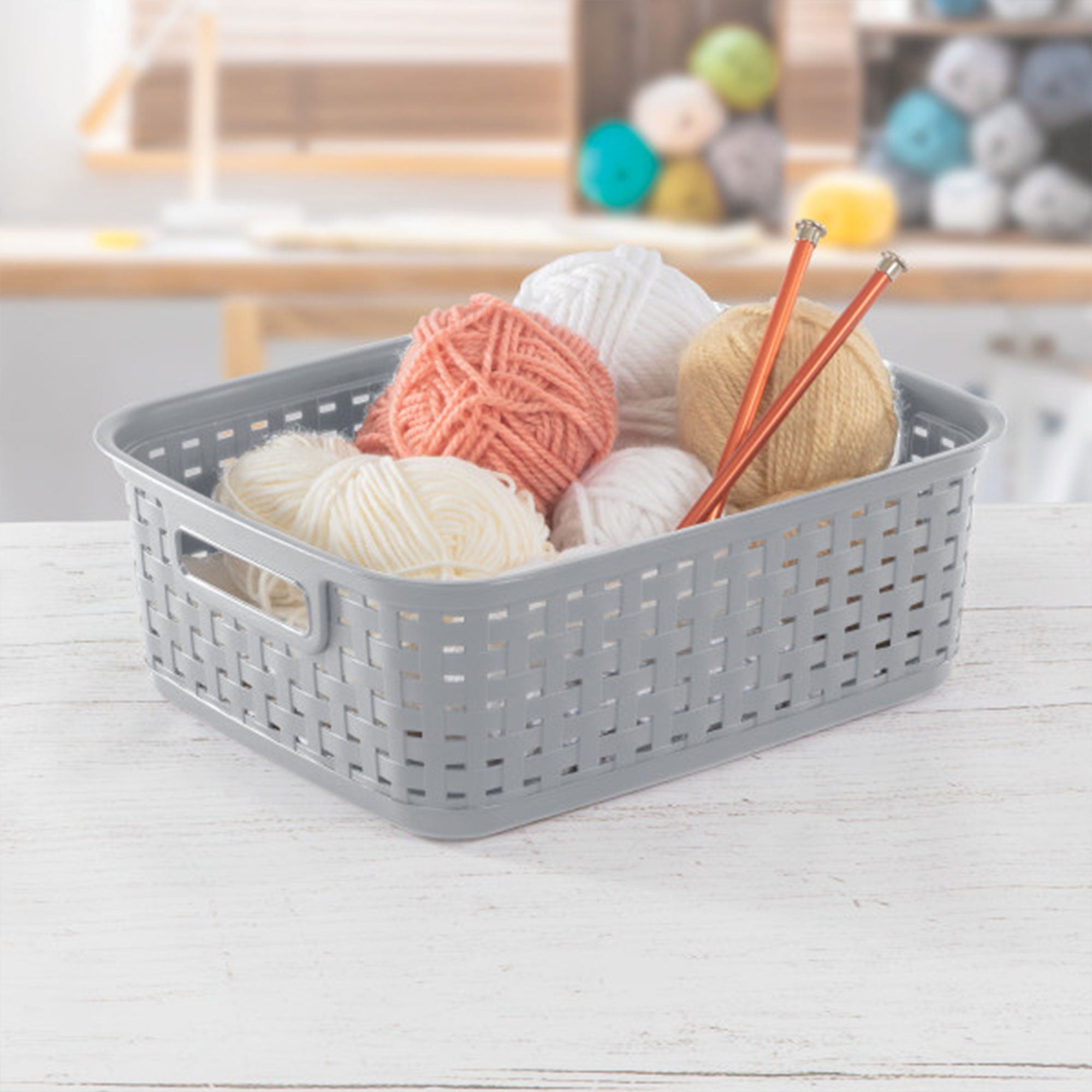 Sterilite Short Weave Wicker Pattern Storage Container Basket, Gray (12 Pack)