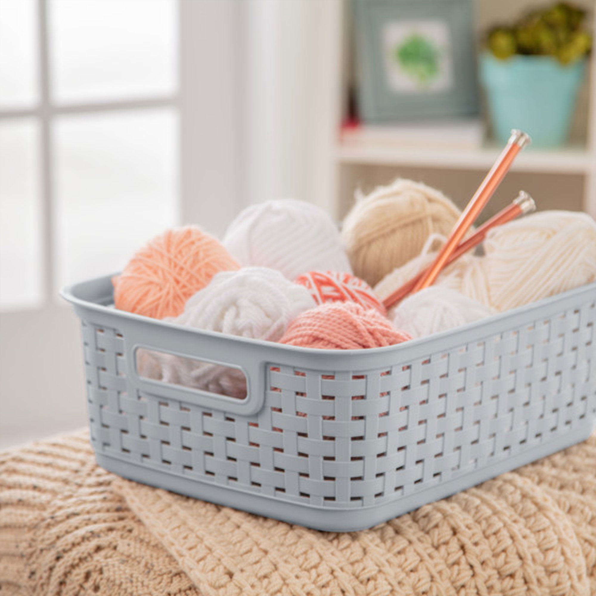Sterilite Short Weave Wicker Pattern Storage Container Basket, Gray (12 Pack)