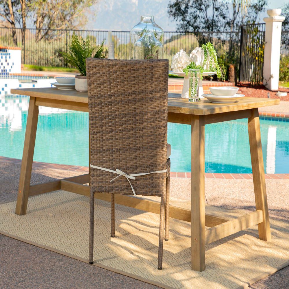 Coaster Sierra 6 Piece Eucalyptus Wooden Rectangular Outdoor Dining Set, (Used)
