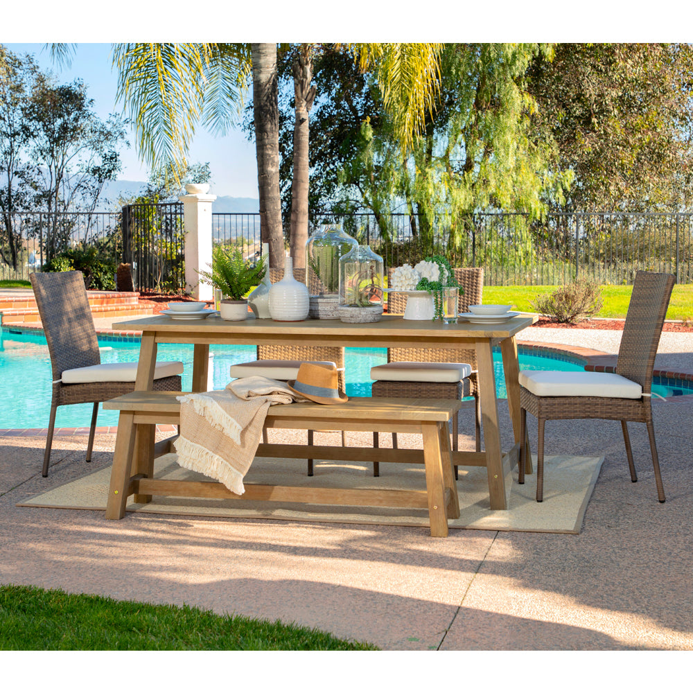 Coaster Sierra 6 Piece Eucalyptus Wooden Rectangular Outdoor Dining Set, (Used)