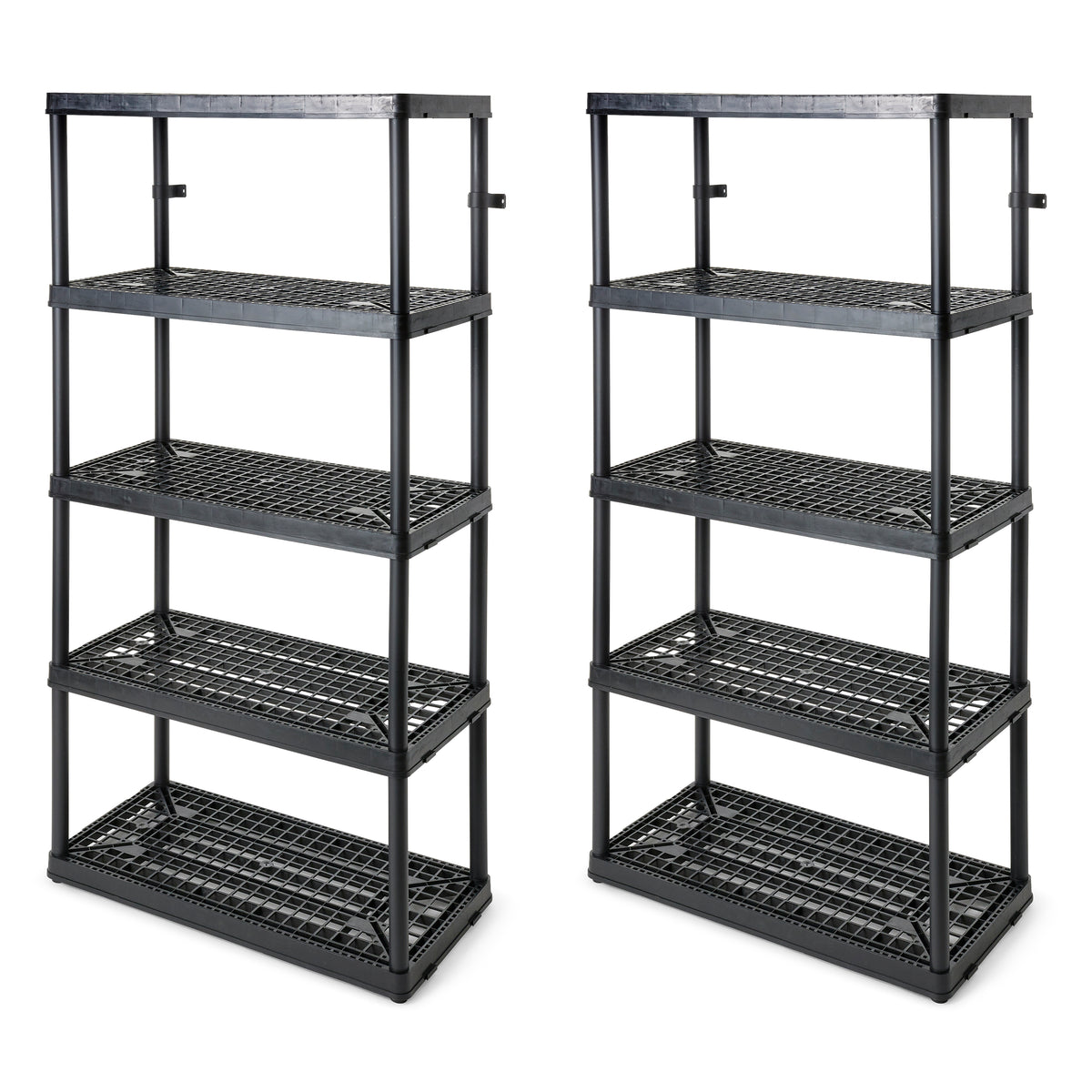 Gracious Living 5 Shelf Fixed Ventilated Heavy Duty Shelving Unit, Black 2 Pack