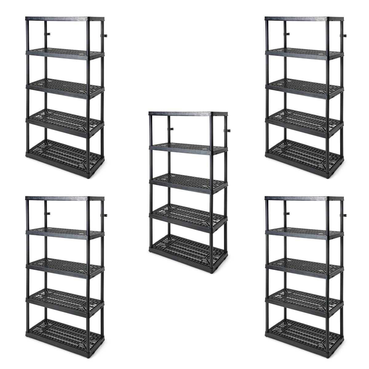 Gracious Living 5 Shelf Tier Indoor and Garage Storage Shelf, Black (5 Pack)
