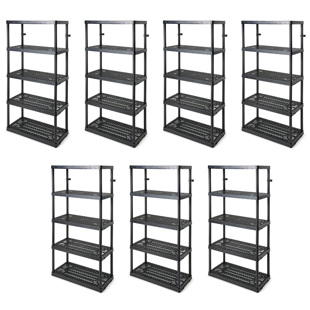 Gracious Living 5 Tier Light Duty Indoor Garage Storage Shelf, Black (7 Pack)