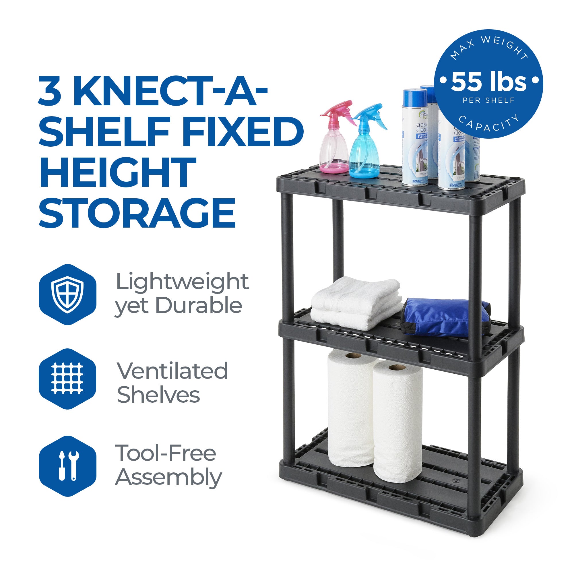 Gracious Living Knect A Shelf Fixed Storage 3 Shelf Shelving Unit (Open Box)