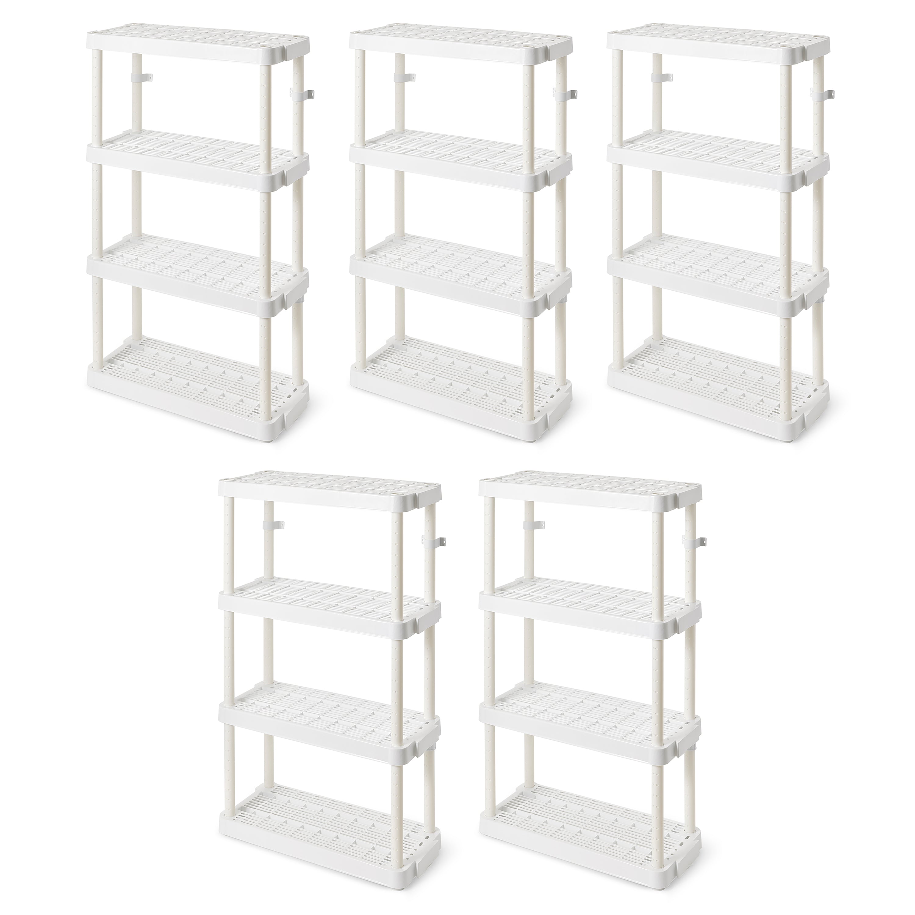 Gracious Living 4 Shelf Tier Light Duty Indoor Storage Shelf, White (5 Pack)