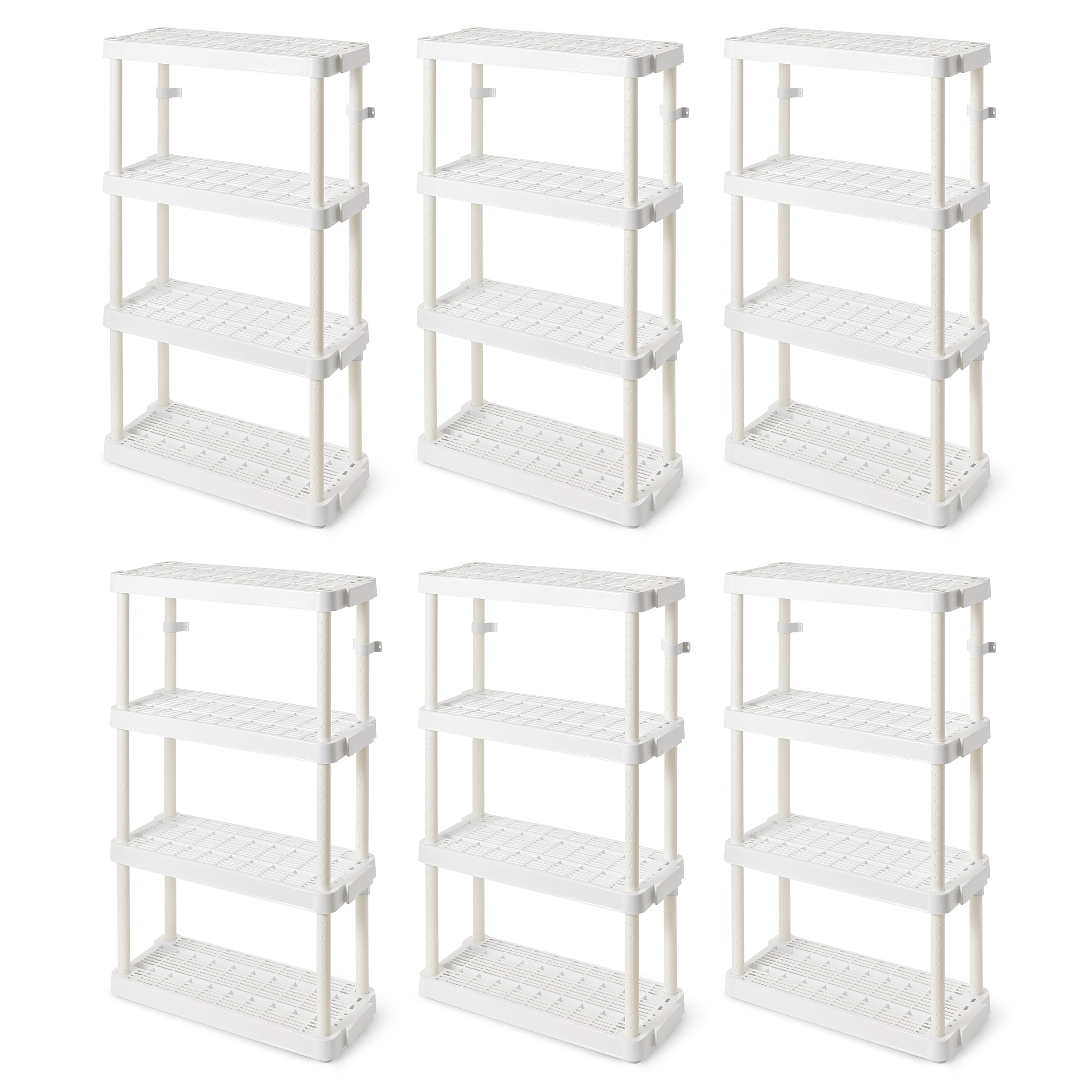 Gracious Living 4 Shelf Tier Light Duty Indoor Storage Shelf, White (6 Pack)