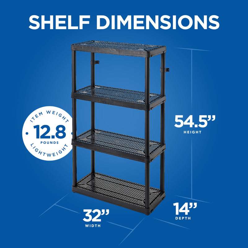 Gracious Living 4 Shelf Fixed Height Ventilated Medium Duty Storage Unit, Black