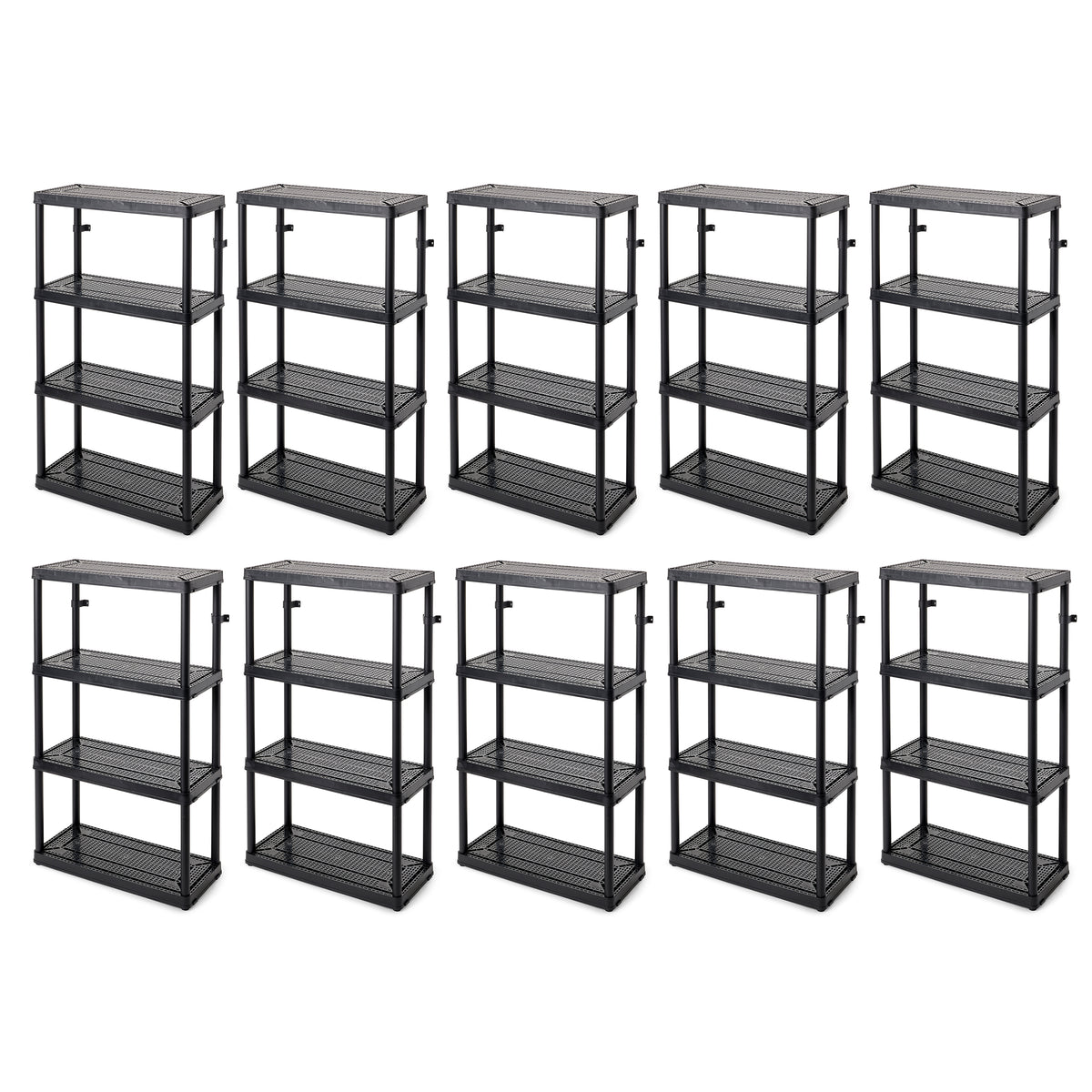 Gracious Living 4 Shelf Tier Medium Resin Garage Storage Shelf, Black (10 Pack)