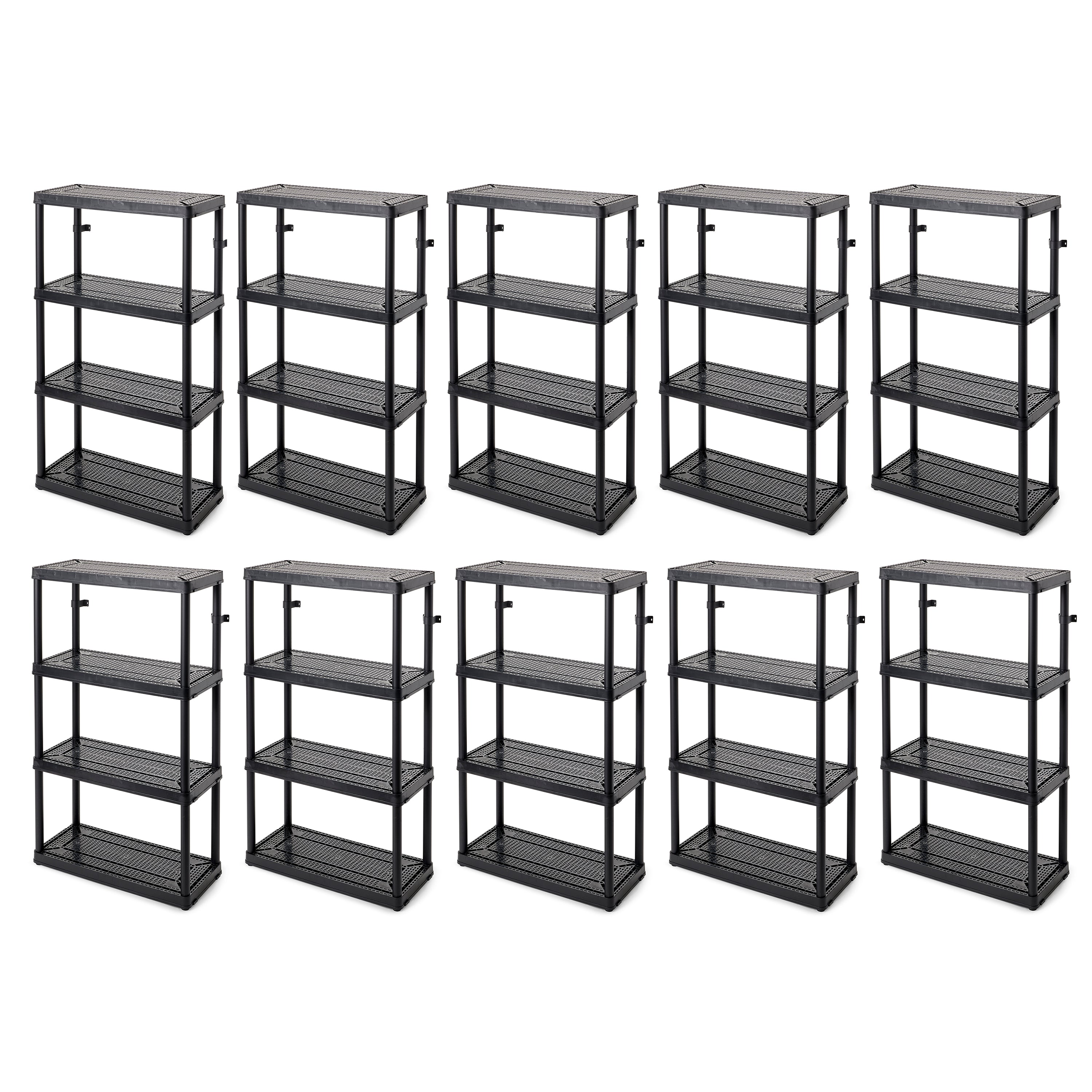 Gracious Living 4 Shelf Tier Medium Resin Garage Storage Shelf, Black (10 Pack)