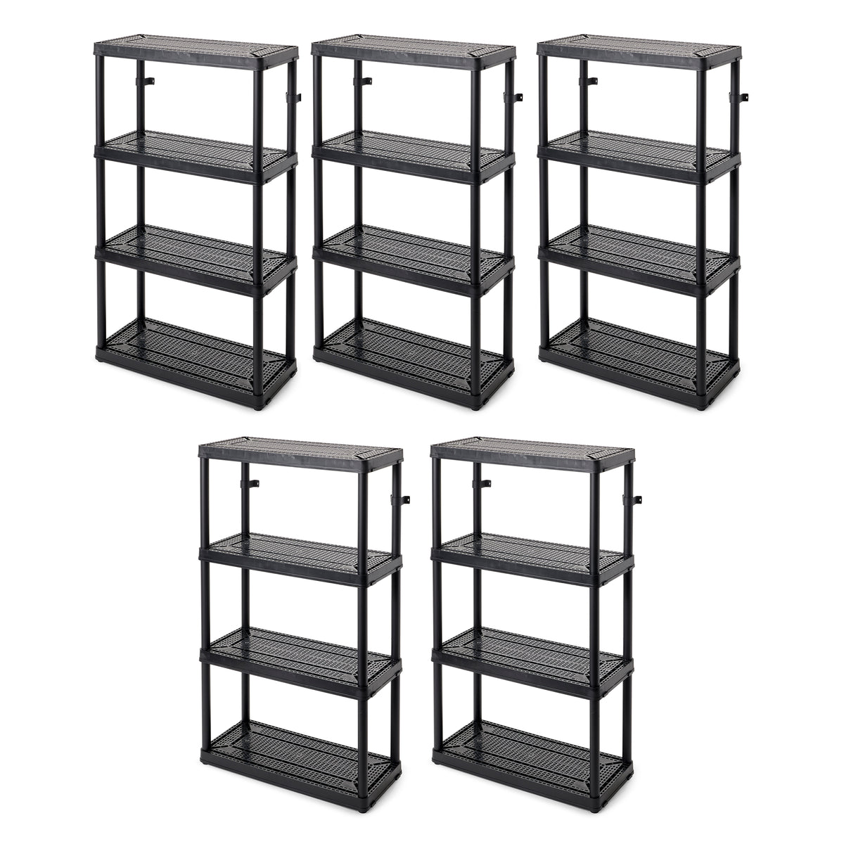 Gracious Living 4 Shelf Tier Medium Resin Garage Storage Shelf, Black (5 Pack)
