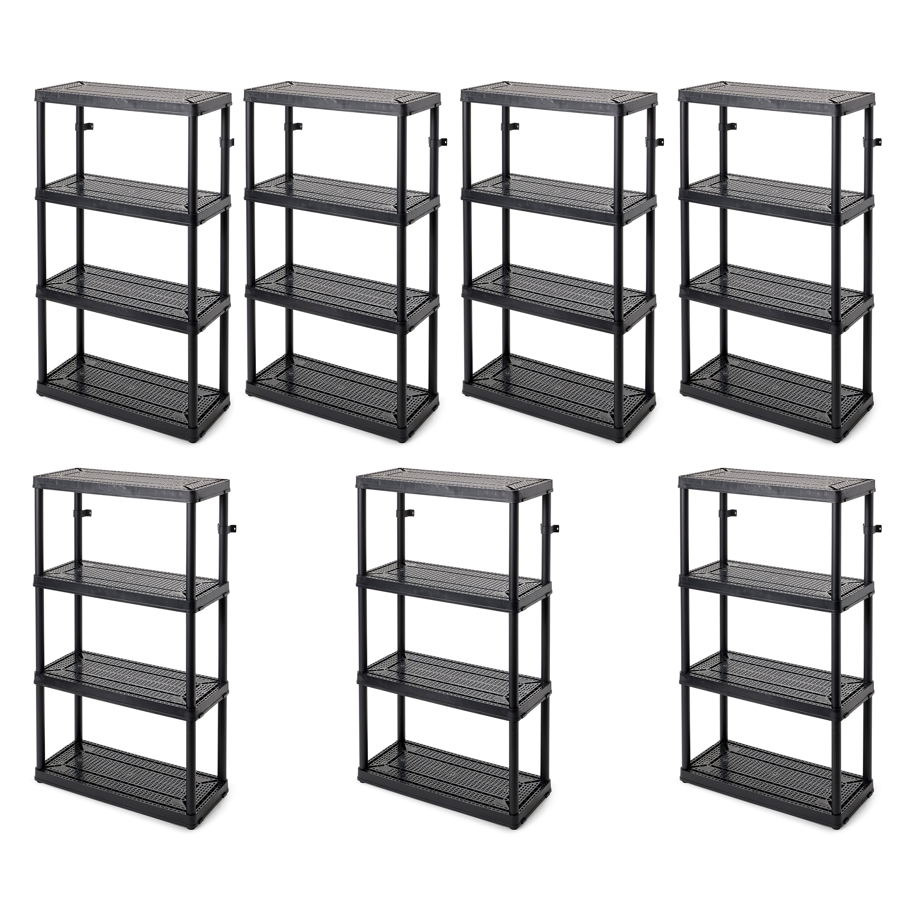 Gracious Living 4 Shelf Tier Medium Resin Garage Storage Shelf, Black (7 Pack)