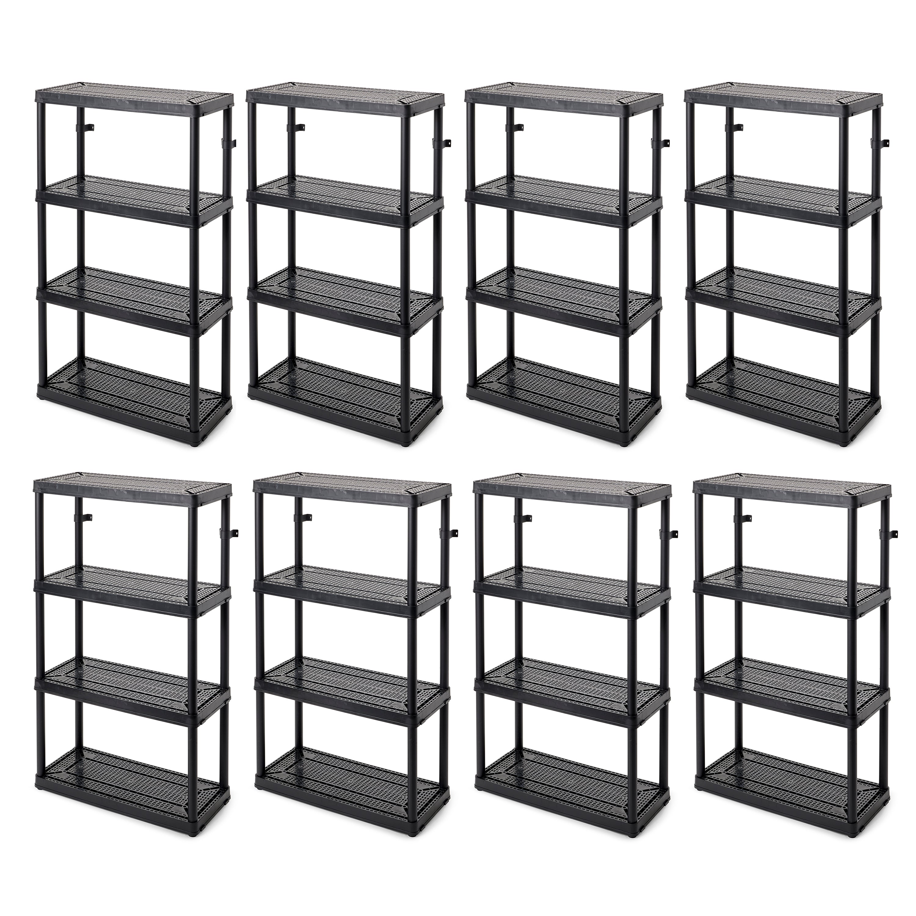 Gracious Living 4 Shelf Tier Medium Resin Garage Storage Shelf, Black (8 Pack)