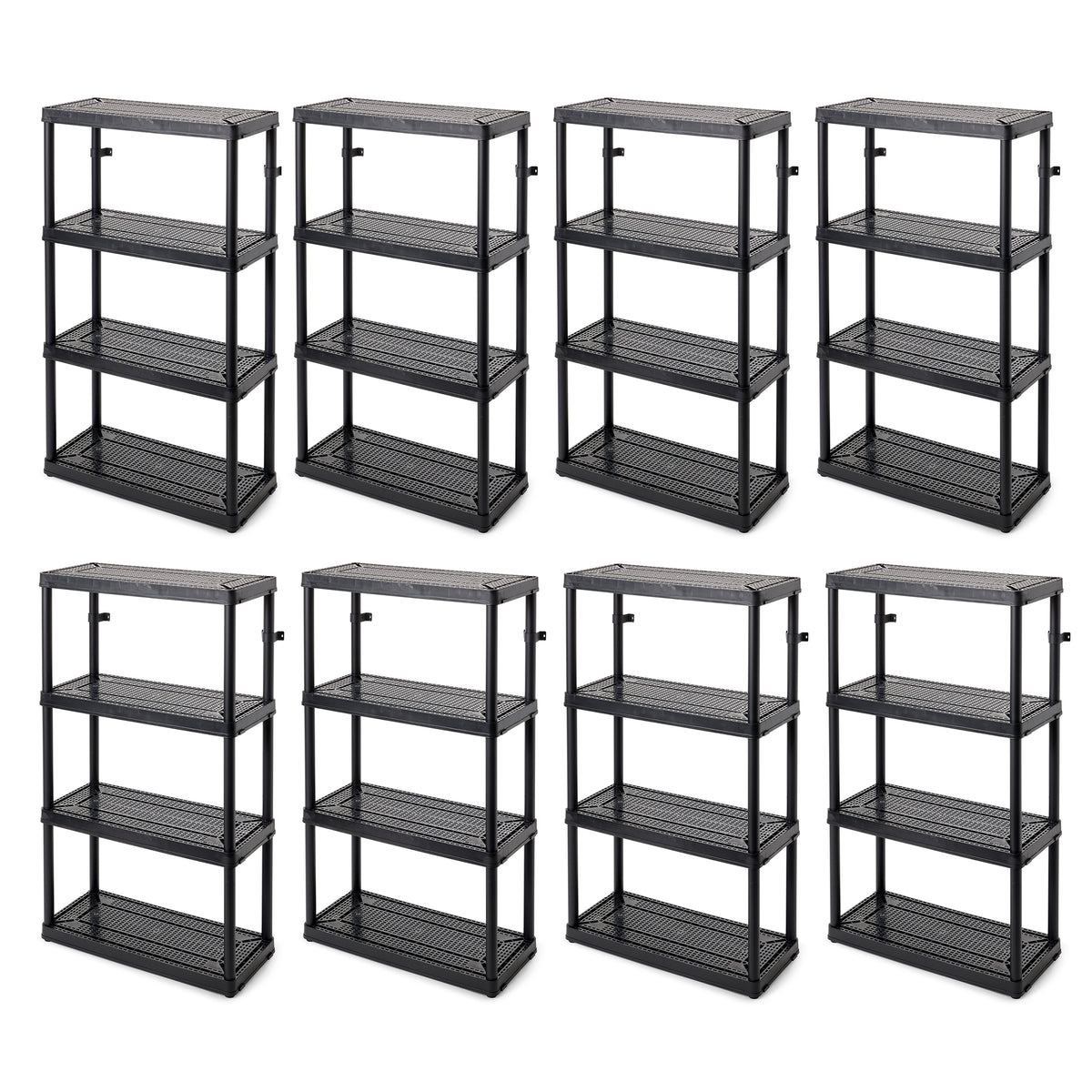 Gracious Living 4 Shelf Tier Medium Resin Garage Storage Shelf, Black (8 Pack)