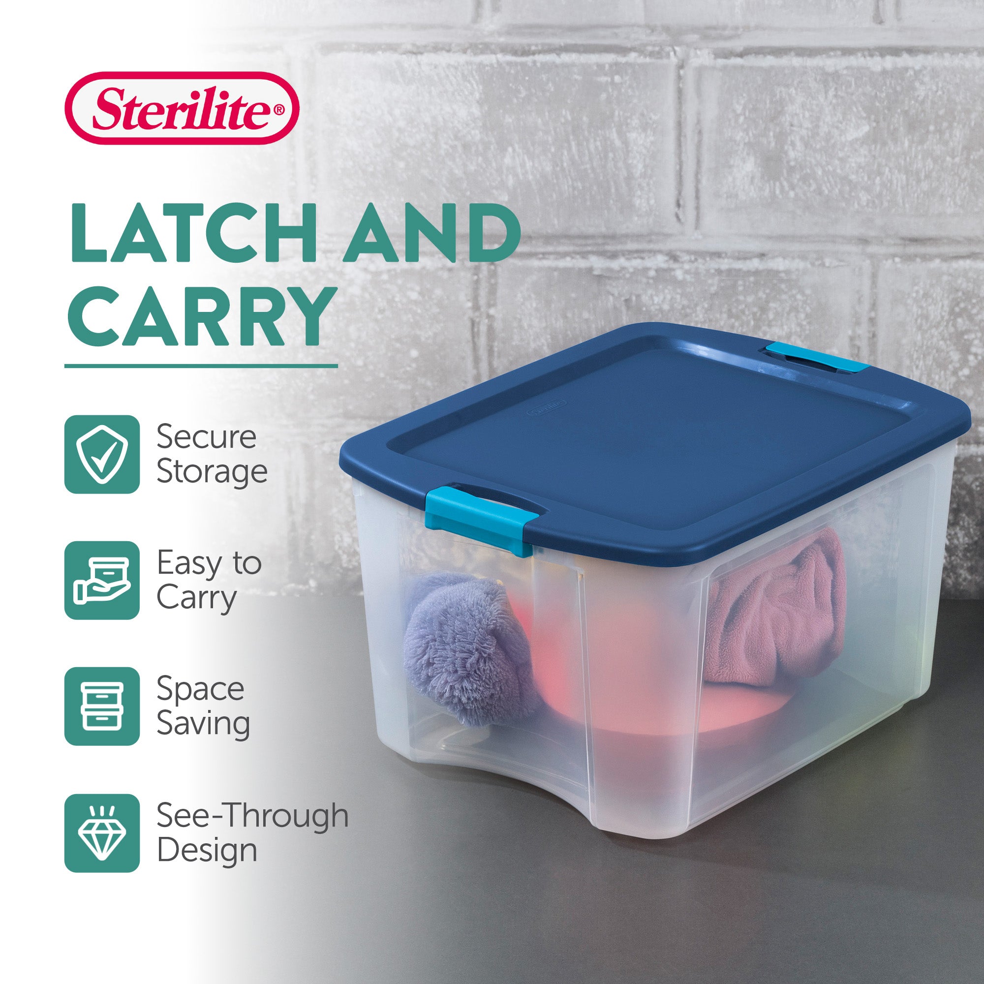 Sterilite Latch & Carry 18 Gallon Plastic Stacking Storage Tote w/ Lid, 18 Pack - VMInnovations