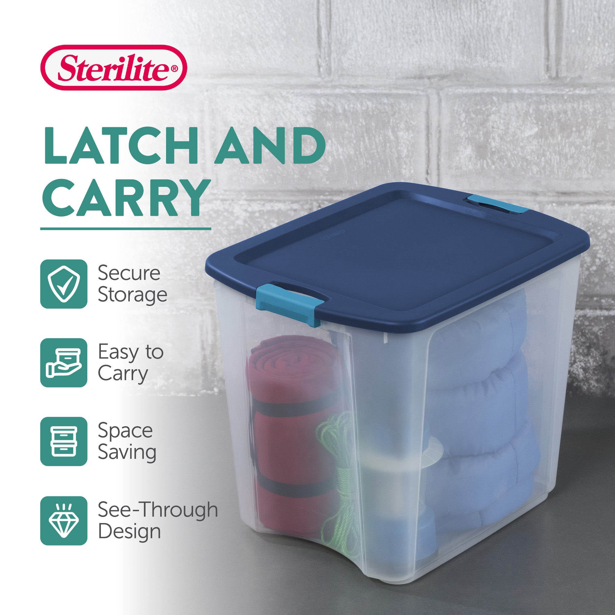 Sterilite 26 Gallon Latch & Carry Plastic Storage Tote Container Box, 12 Pack - VMInnovations