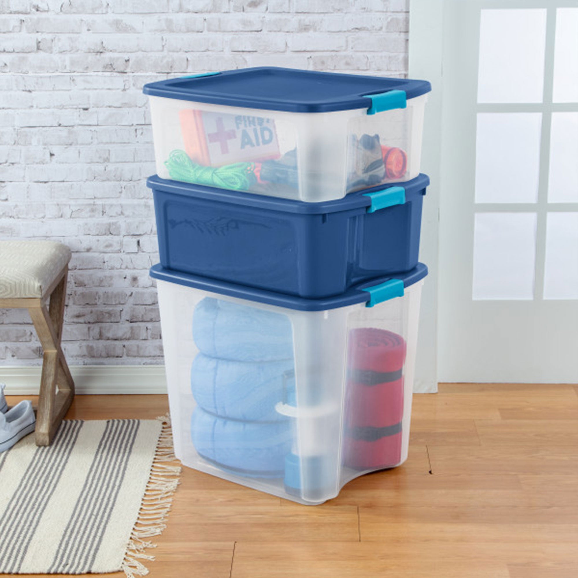 Sterilite 26 Gallon Latch & Carry Plastic Storage Tote Container Box, 12 Pack - VMInnovations