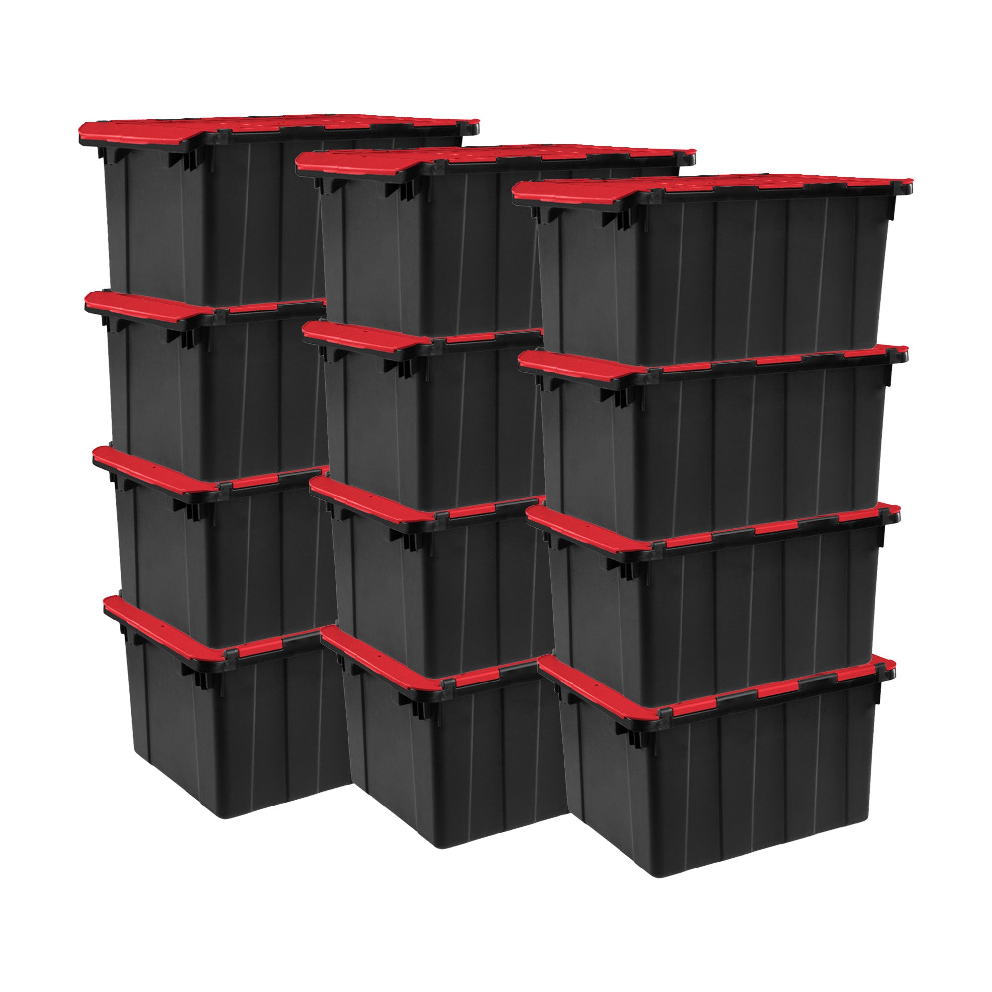 Sterilite 12 Gallon Hinged Lid Industrial Tote, Stackable Storage Bin, 12 Pack - VMInnovations