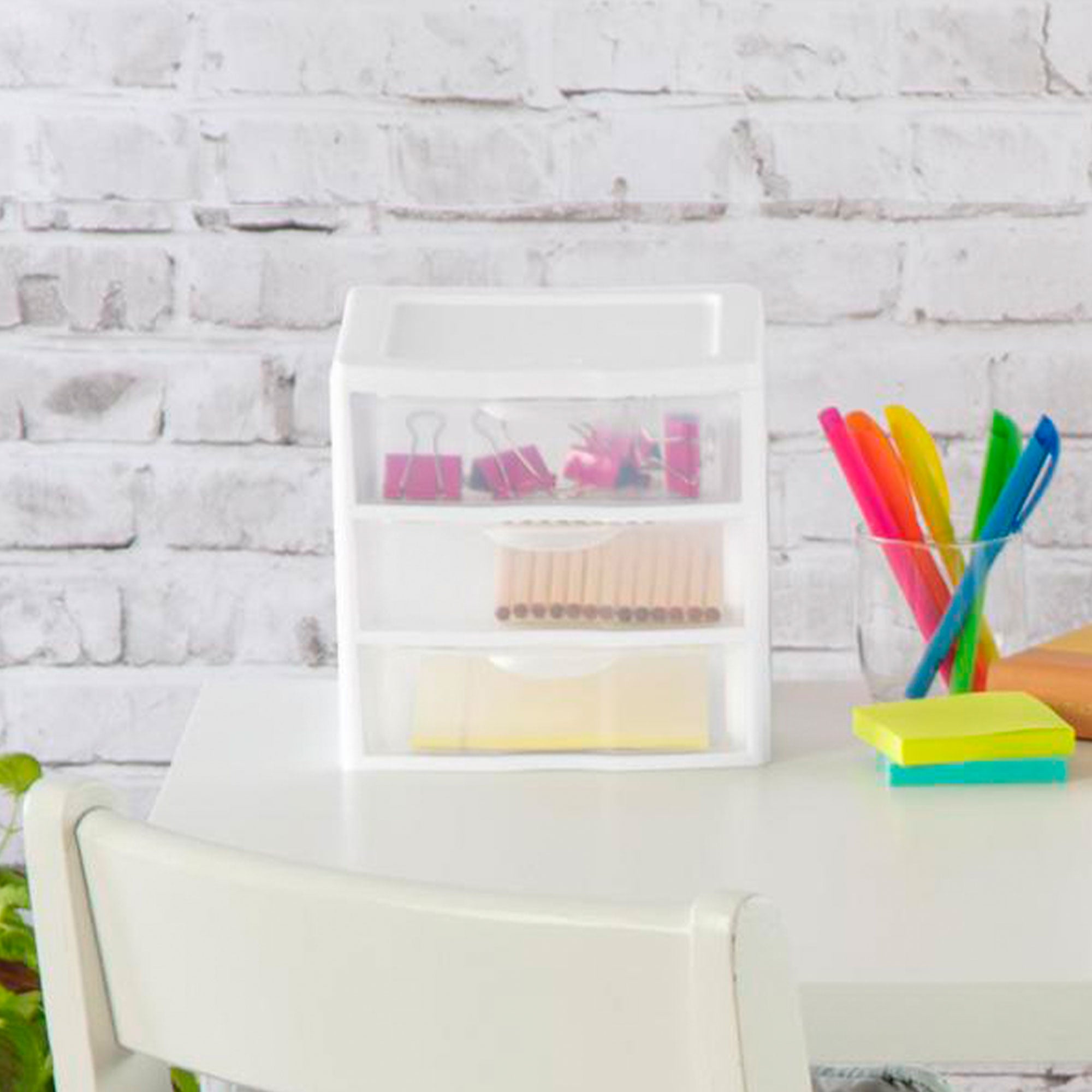Sterilite ClearView Plastic Small 3 Drawer Desktop Storage Unit, White, 6 Pack - VMInnovations
