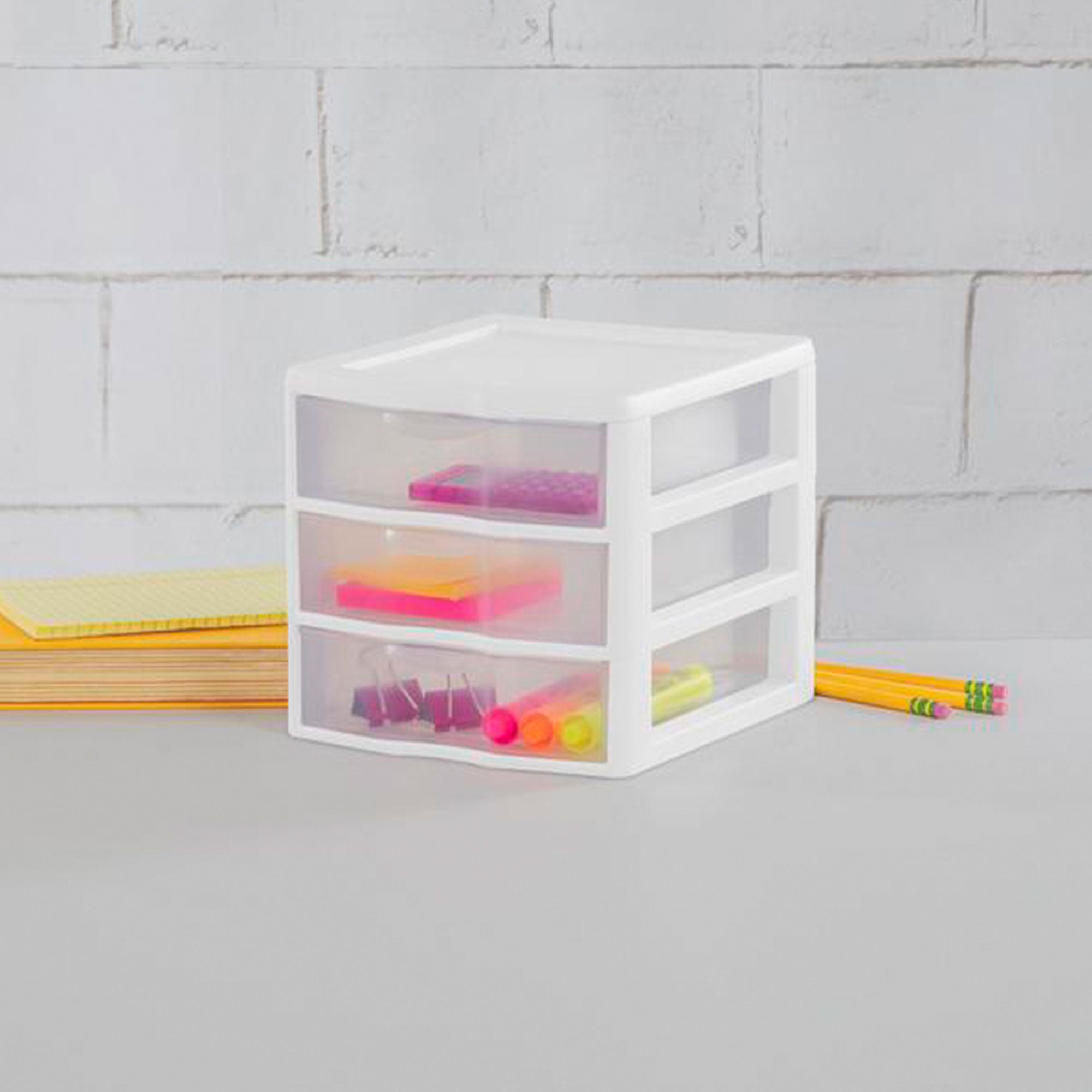 Sterilite ClearView Plastic Small 3 Drawer Desktop Storage Unit, White, 6 Pack - VMInnovations