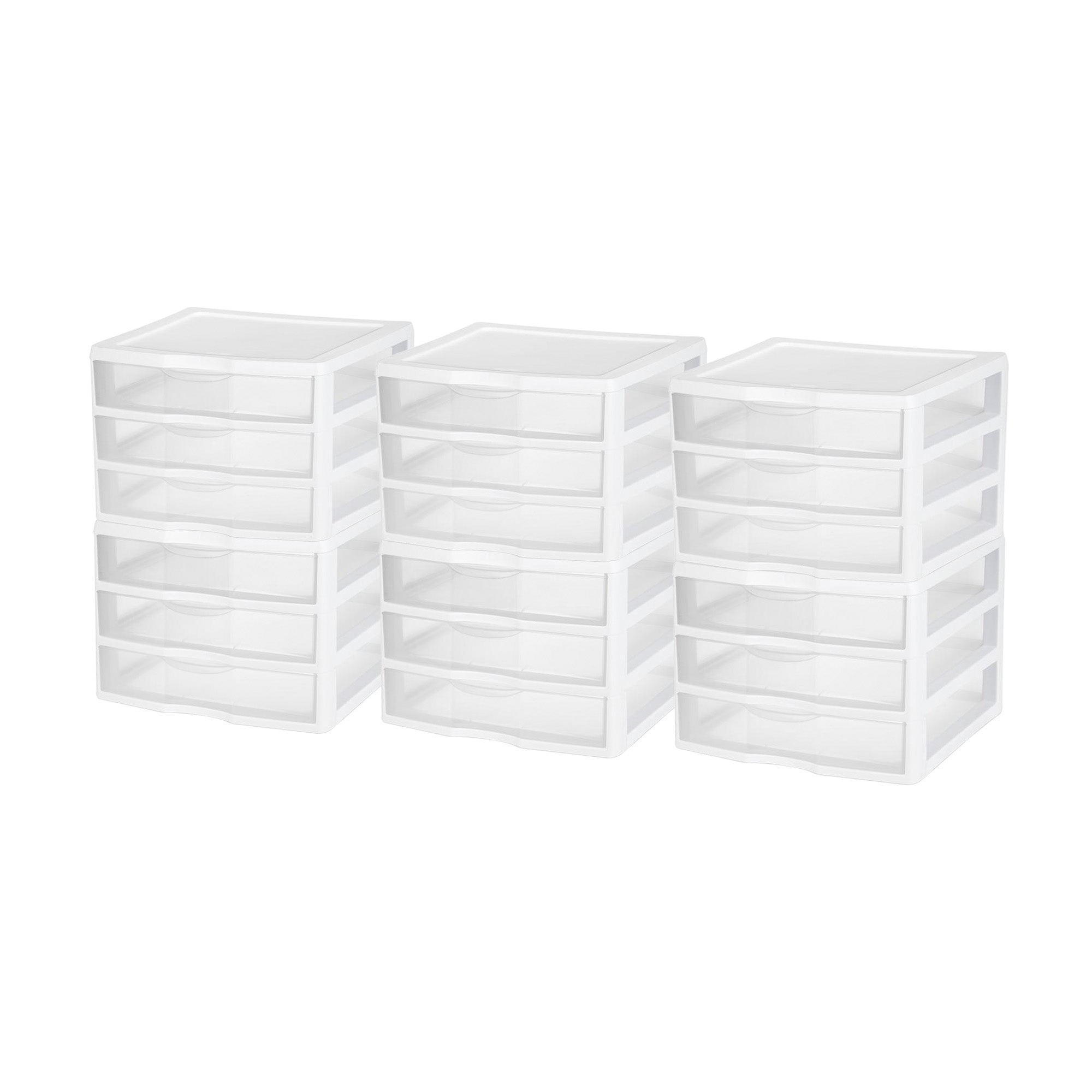 Sterilite Clear Plastic Stackable Small 3 Drawer Storage System, White, (6 Pack) - VMInnovations