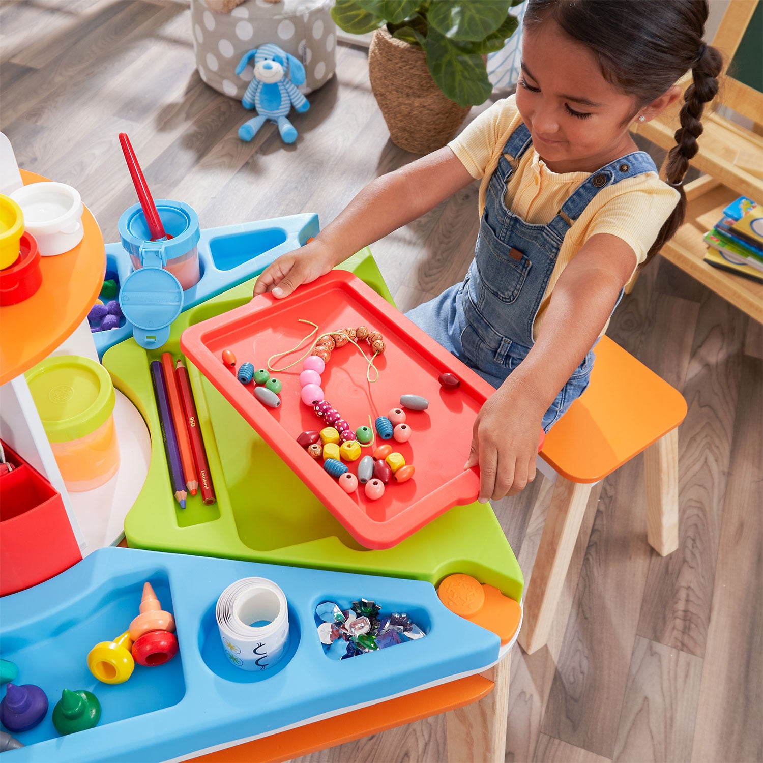 KidKraft Creation Station Kids Art Table w/ Four Stations, Two Stools (Open Box)