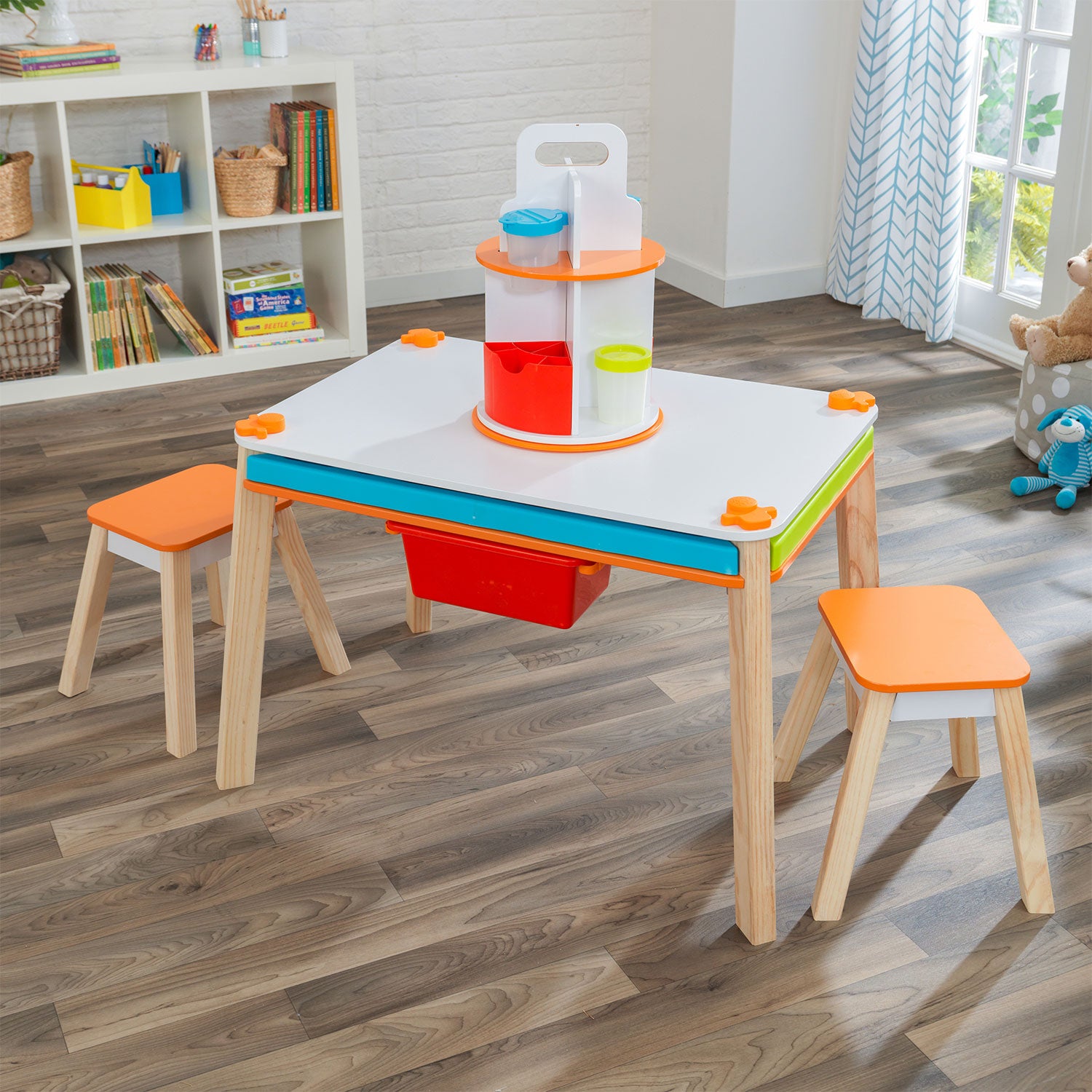 KidKraft Creation Station Kids Art Table w/ Four Stations, Two Stools (Open Box)