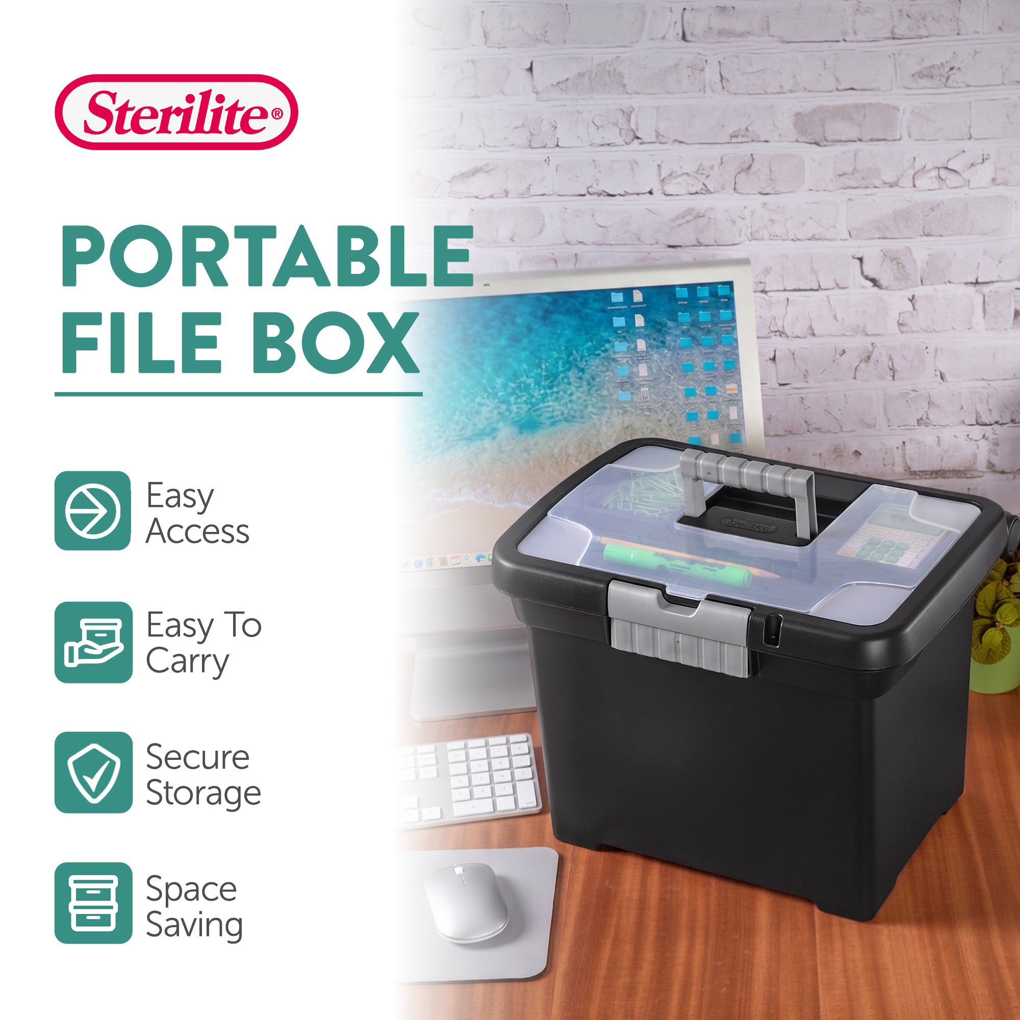 Sterilite Portable Lockable File Box Organizer with Handle (12 Pack)