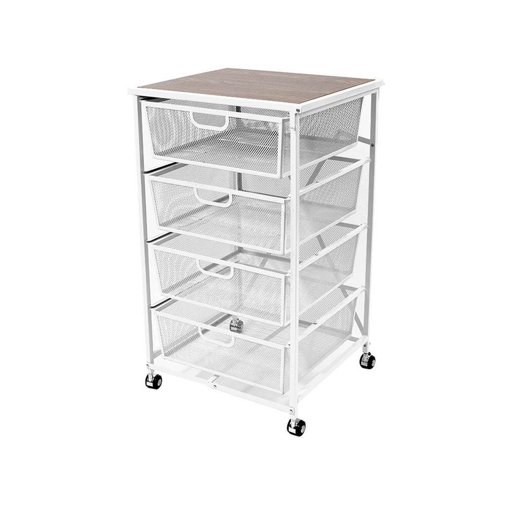 Origami Folding Wheeled Portable Home 4 Pull Out Drawer Storage Cart, White - VMInnovations