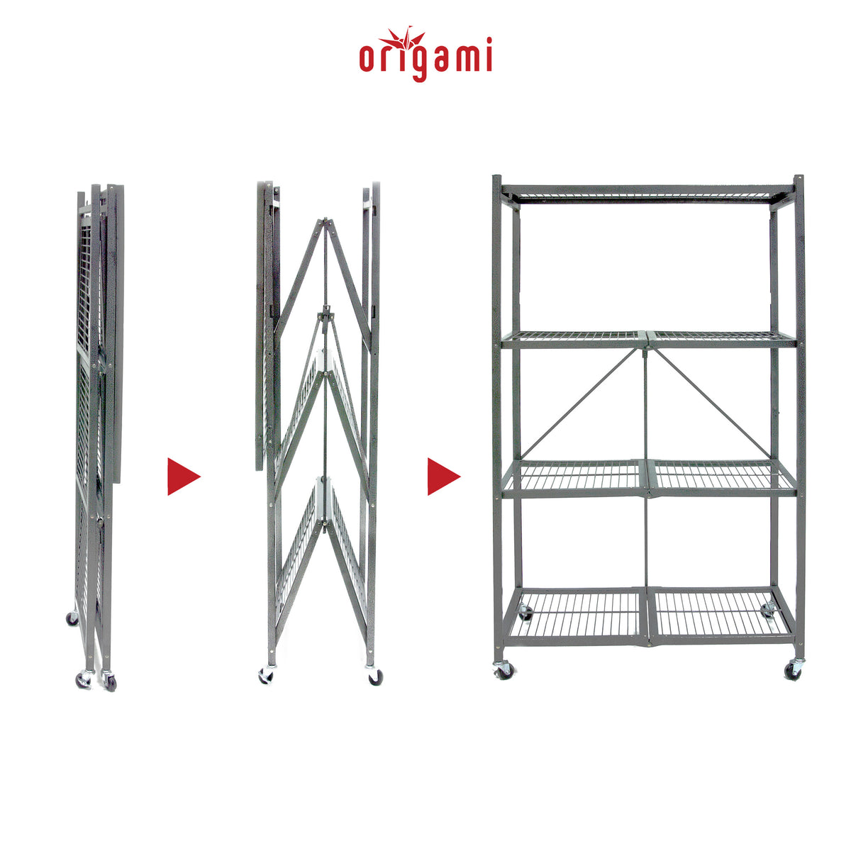 Origami R5 4 Tier Multipurpose Folding Storage Organizing Rack & R3 3 Tier Shelf