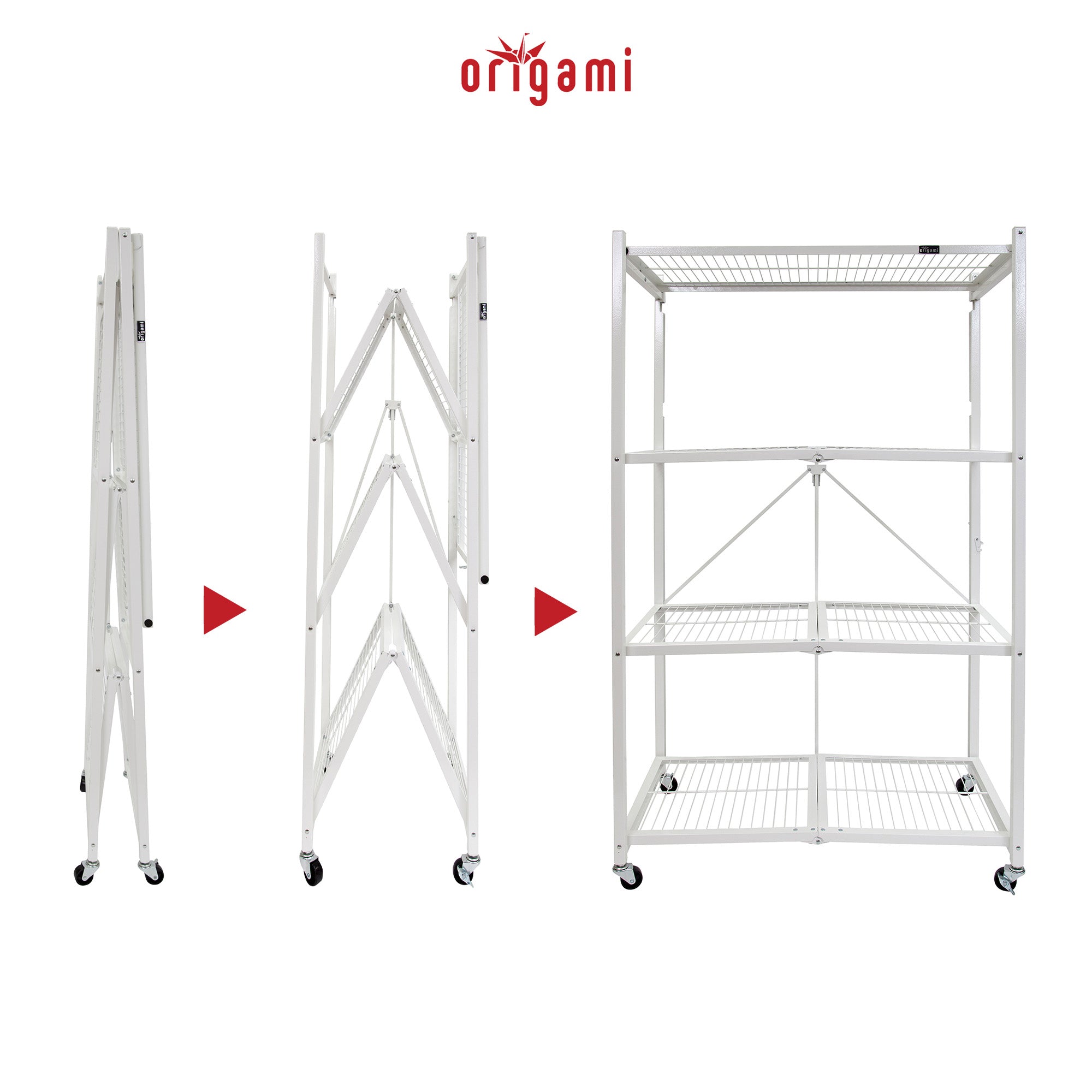 Origami Wheeled 4-Shelf Folding Wire Shelving, White(21" x 36" x 60")(For Parts) - VMInnovations