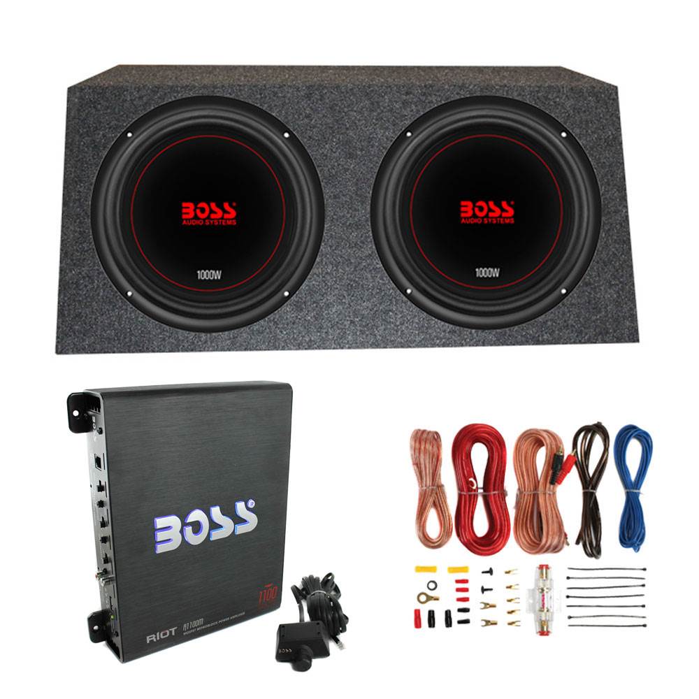 Boss Chaos Exxtreme 10" 1000W 4 Ohm Subwoofer (Pair) w/ Box, 1100W Amp & Wiring