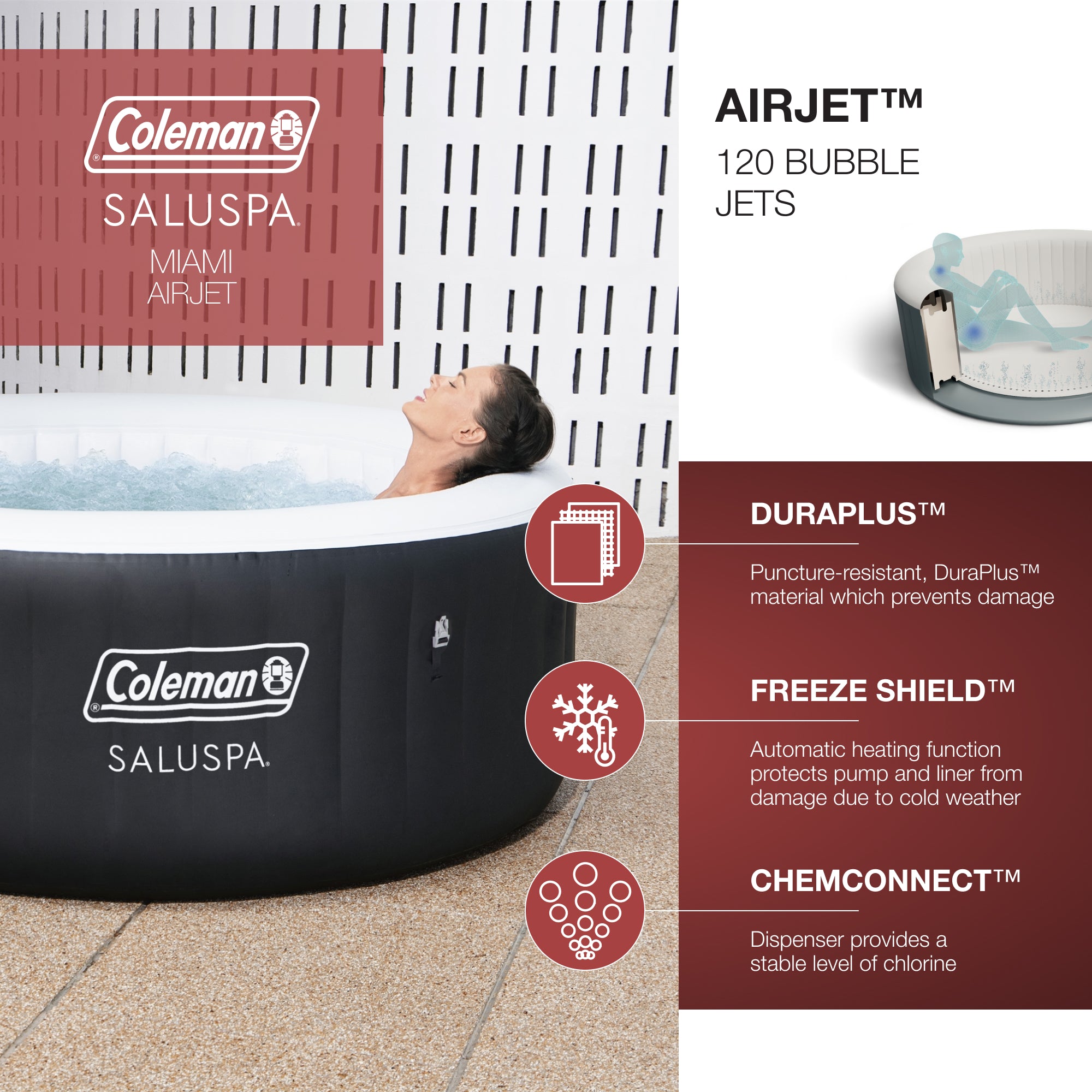 Coleman SaluSpa 4 Person Inflatable Hot Tub Spa with 12 Filter Cartridge Refills