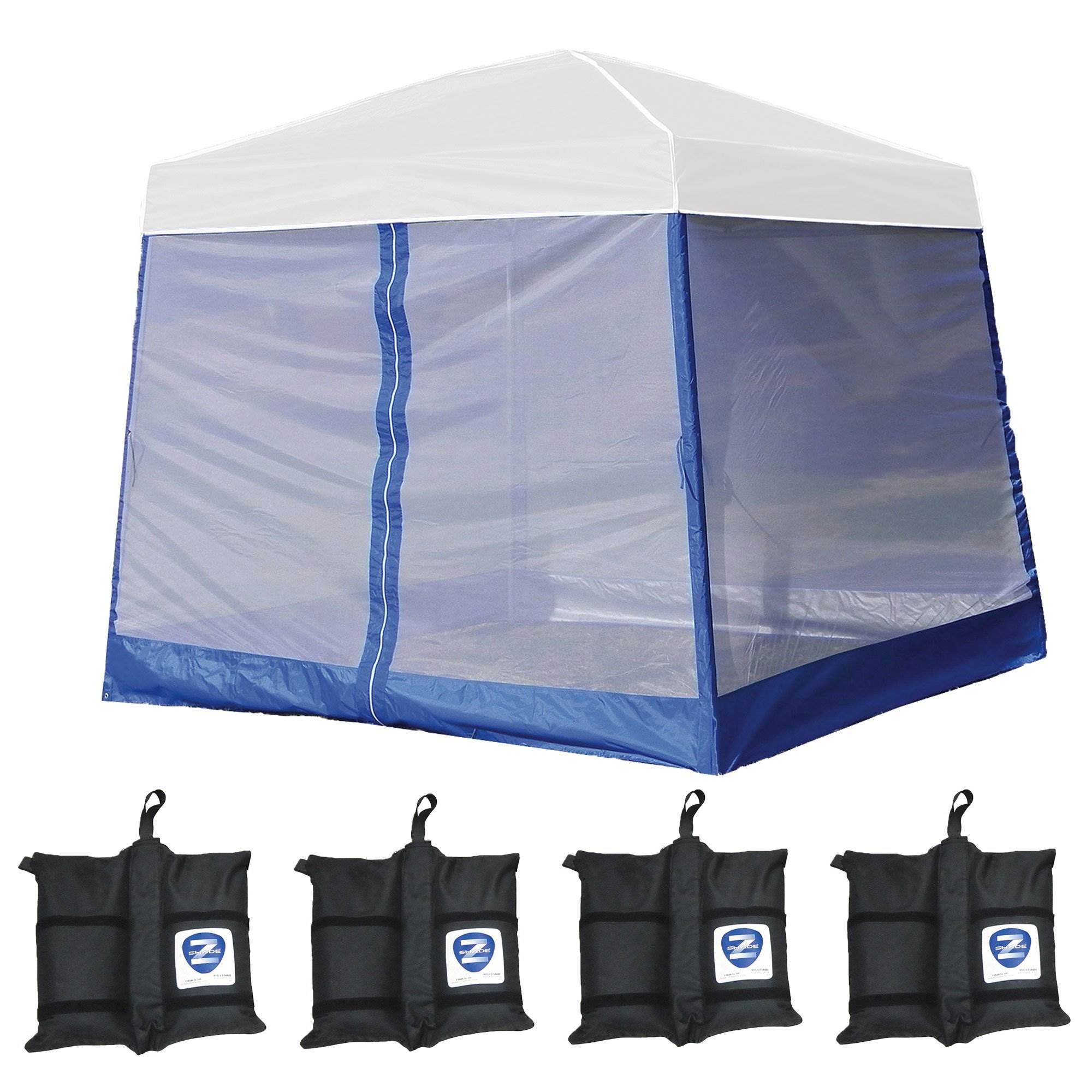 Z-Shade 10' x 10' Angled Leg Instant White Canopy Shelter with Screen & Weights