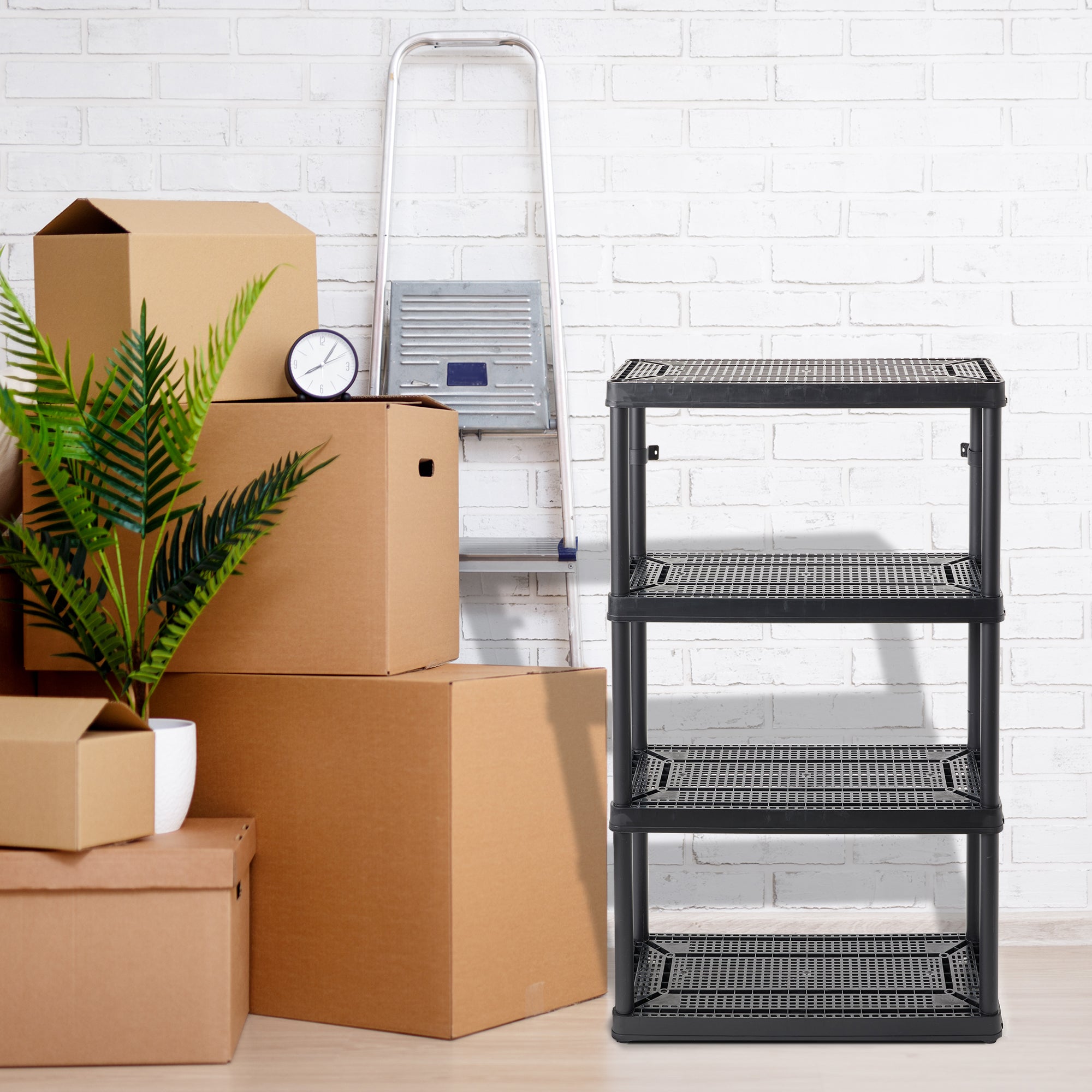 Gracious Living 4 Shelf Fixed Height Medium Duty Storage Rack, 2 Pack, Black - VMInnovations