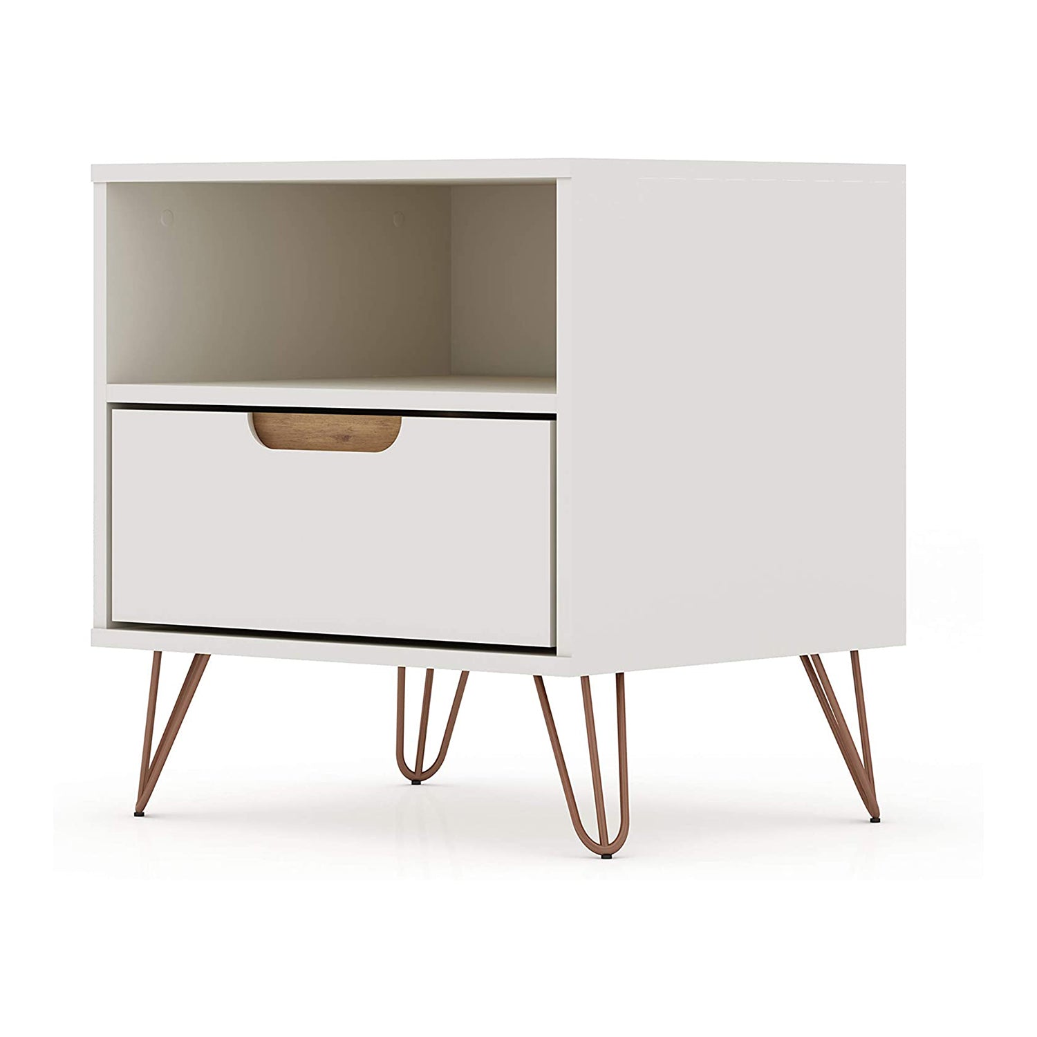 Manhattan Comfort Rockefeller Modern 1 Drawer Nightstand, Off White & Nature